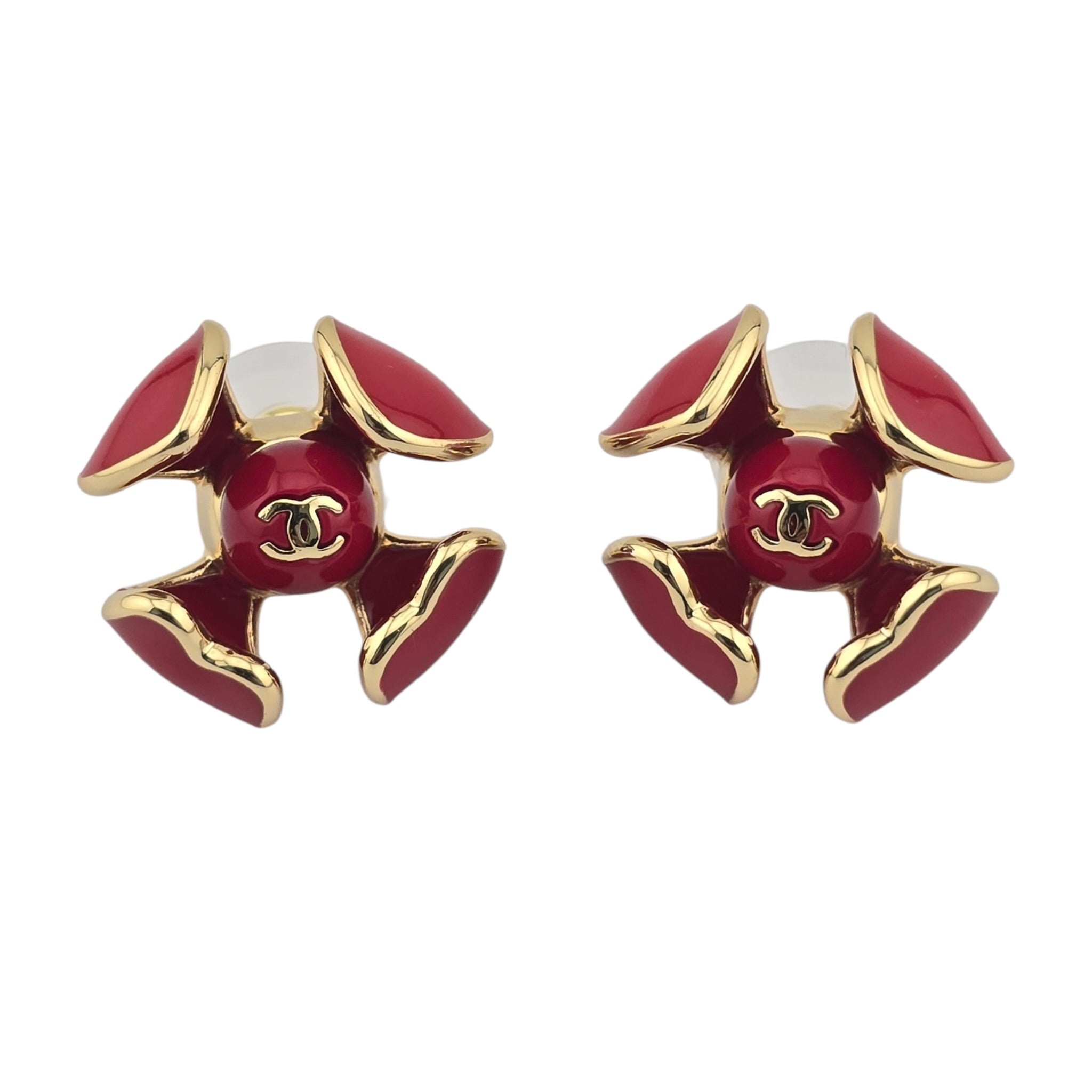 Chanel CC Red Gold Enamel Earrings 2026 CHANEL