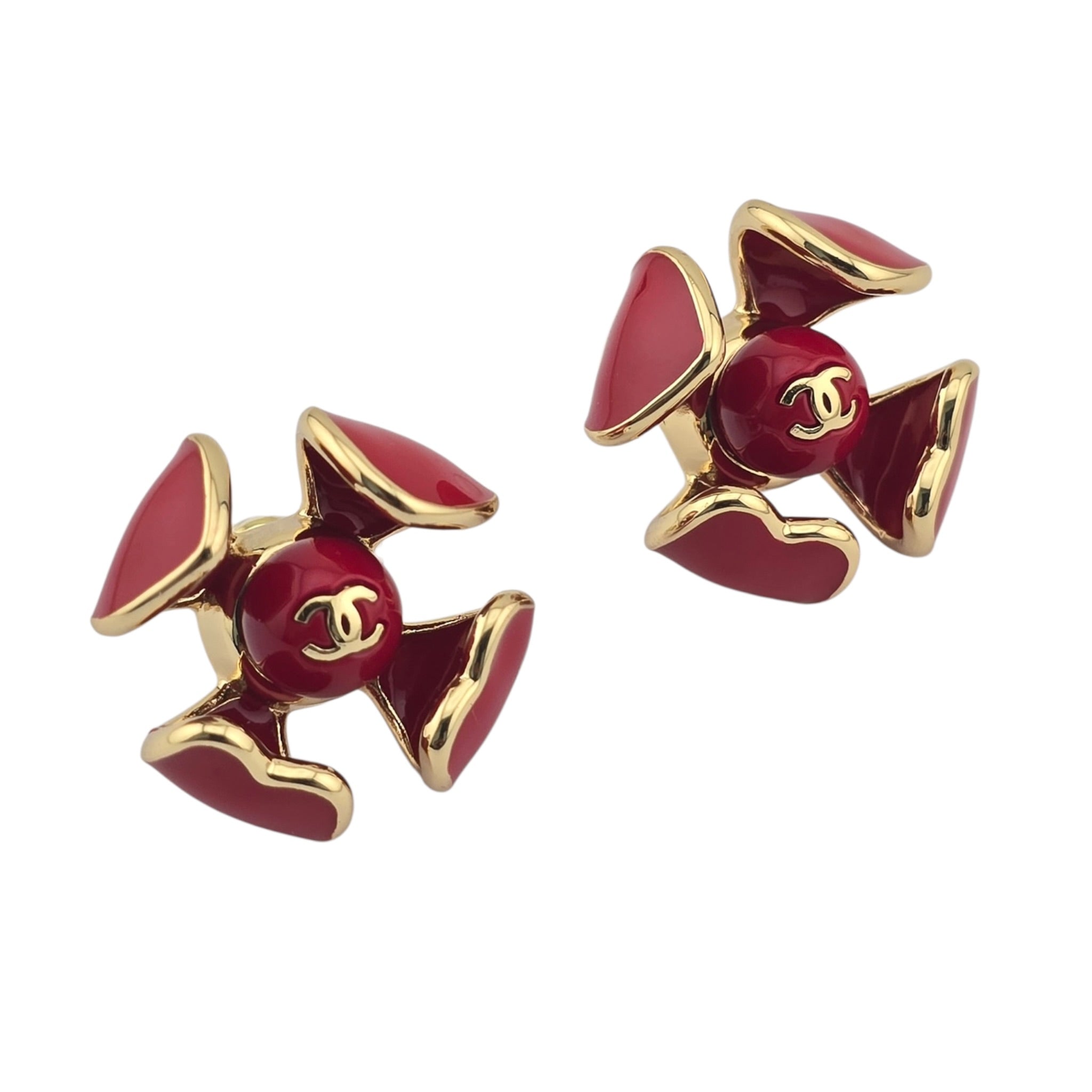 Chanel CC Red Gold Enamel Earrings 2026 CHANEL