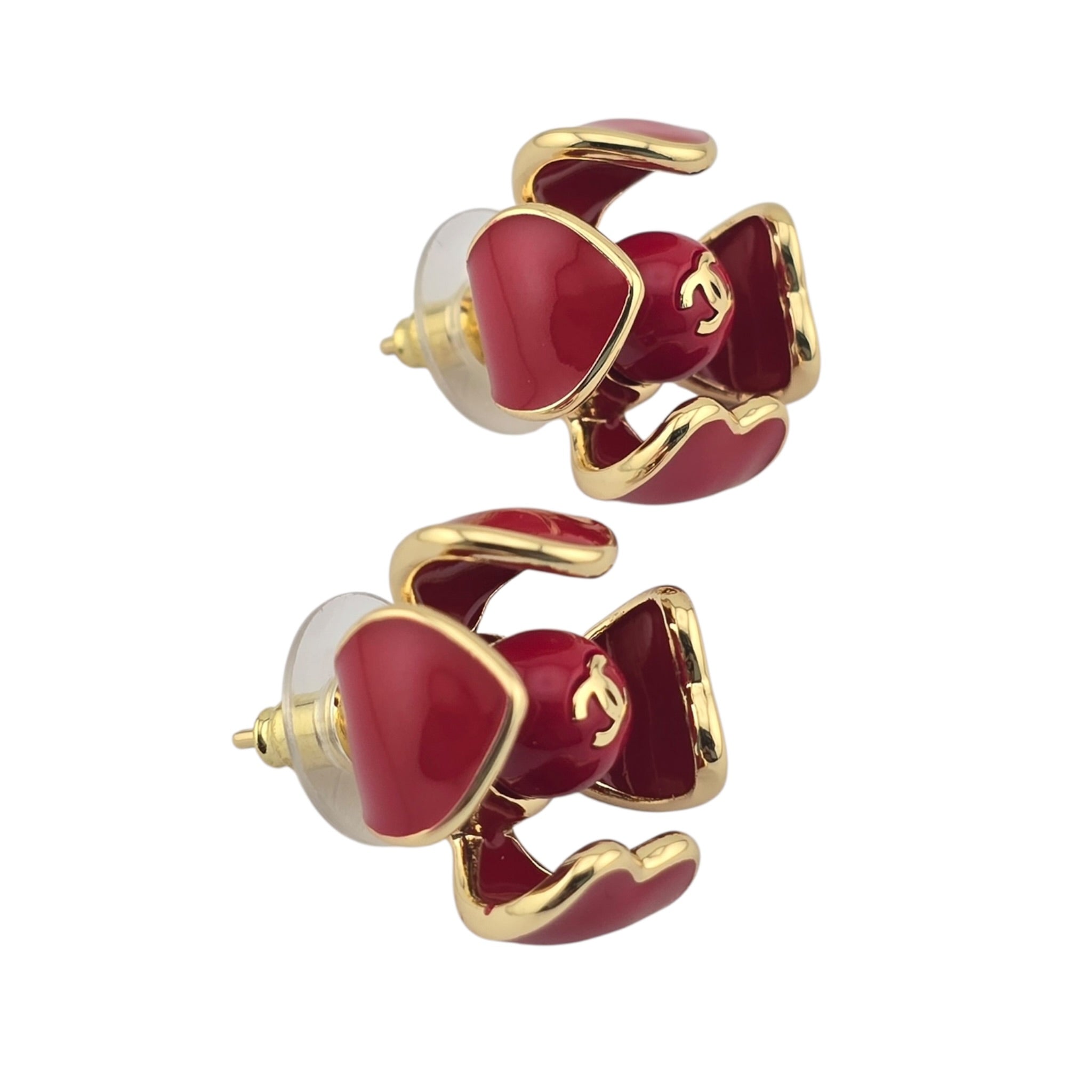 Chanel CC Red Gold Enamel Earrings 2026 CHANEL