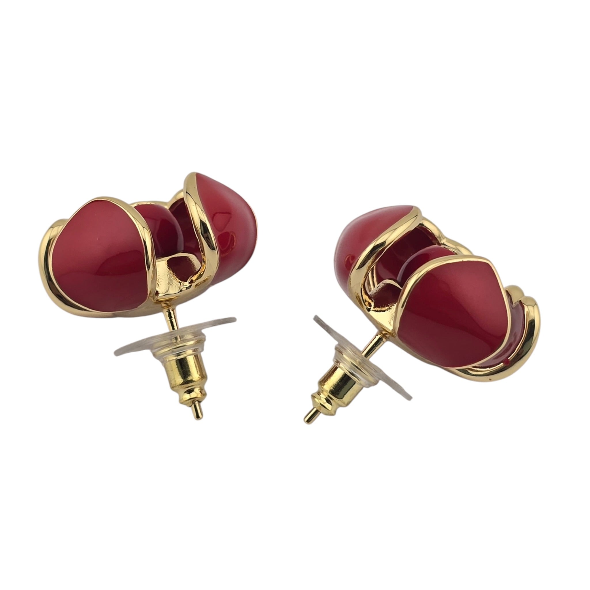 Chanel CC Red Gold Enamel Earrings 2026 CHANEL