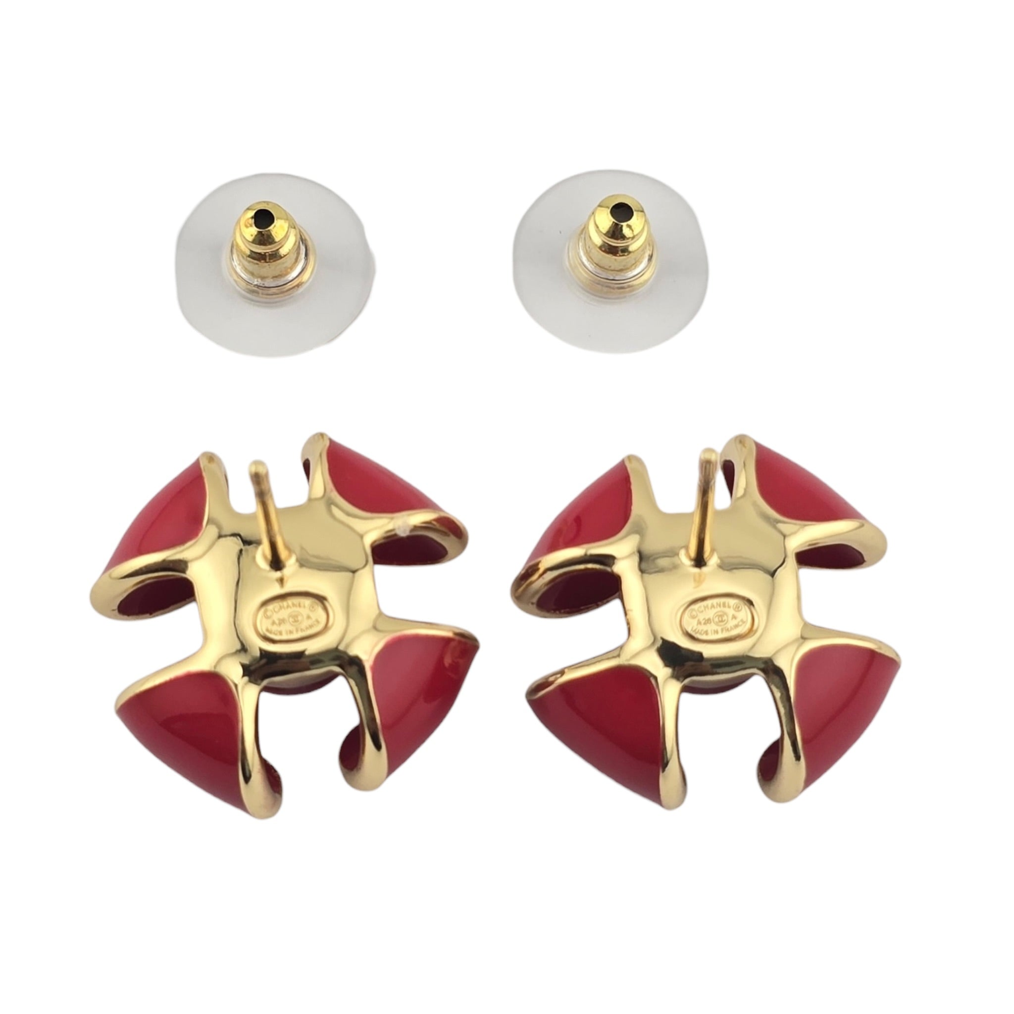Chanel CC Red Gold Enamel Earrings 2026 CHANEL