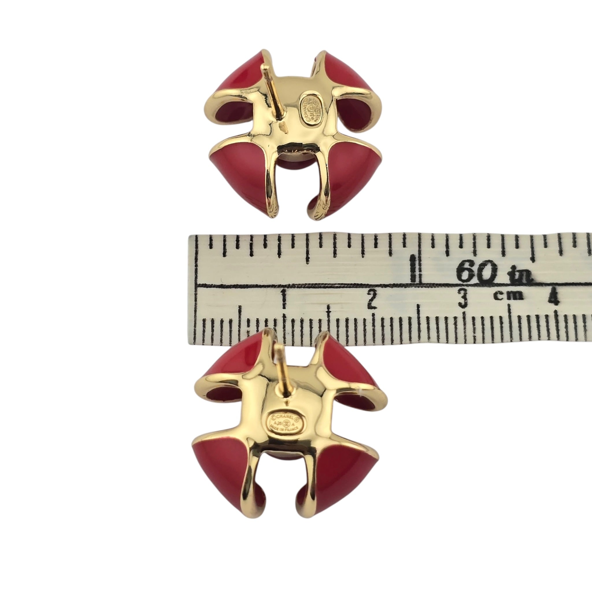 Chanel CC Red Gold Enamel Earrings 2026 CHANEL
