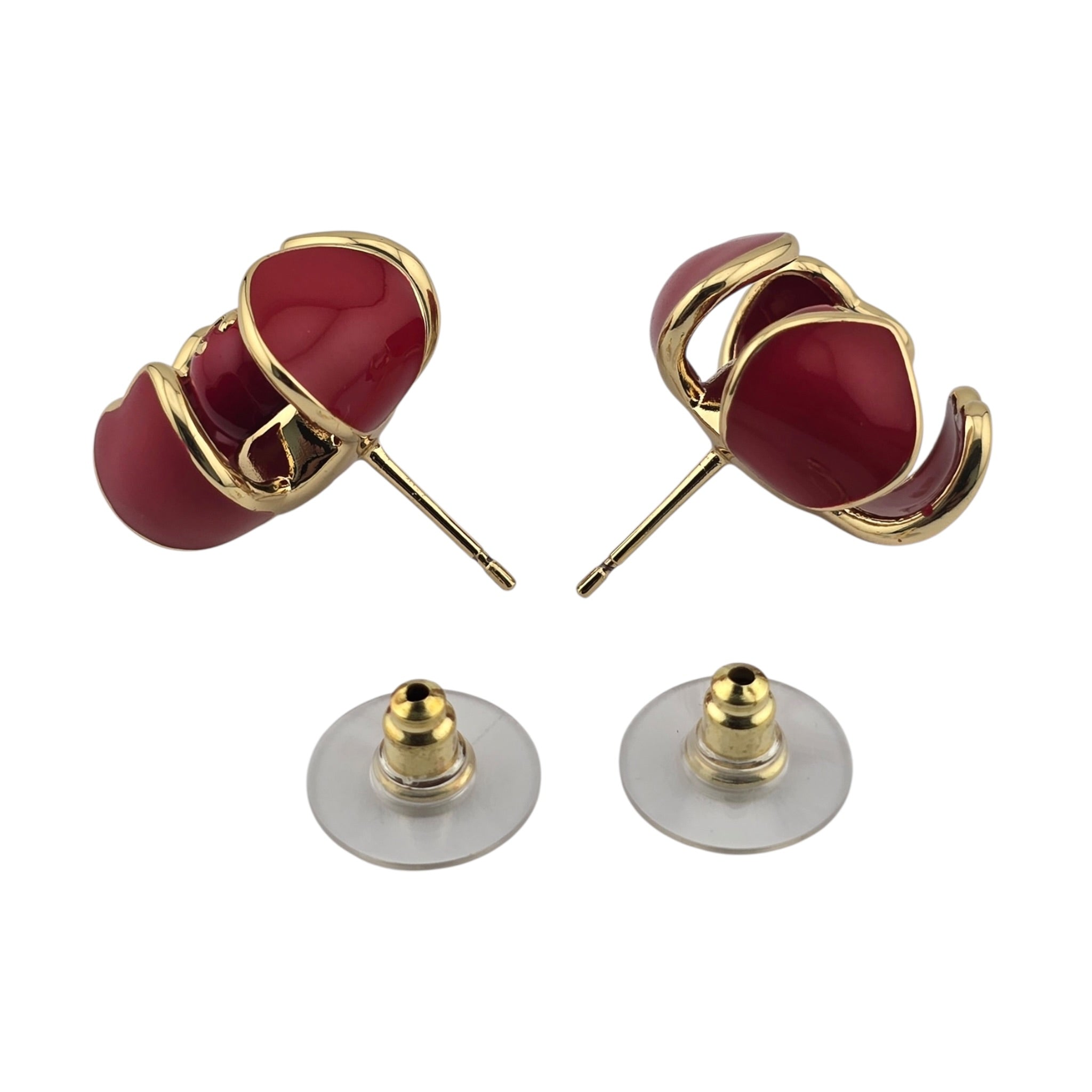 Chanel CC Red Gold Enamel Earrings 2026 CHANEL