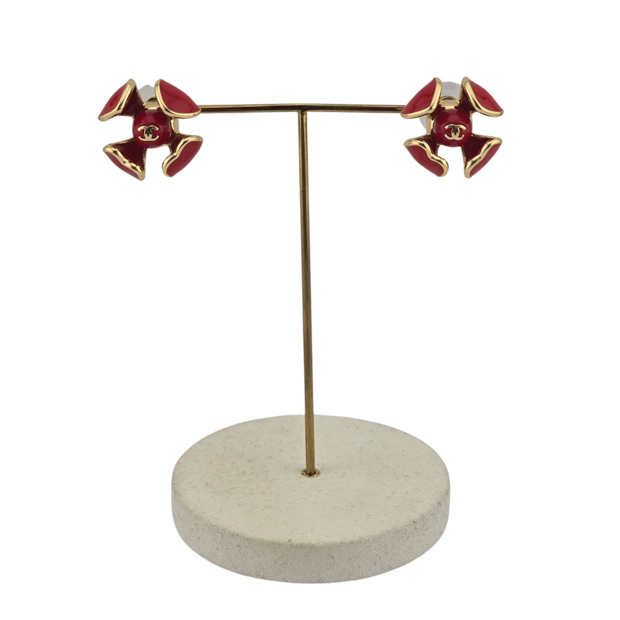 Chanel CC Red Gold Enamel Earrings 2026 CHANEL