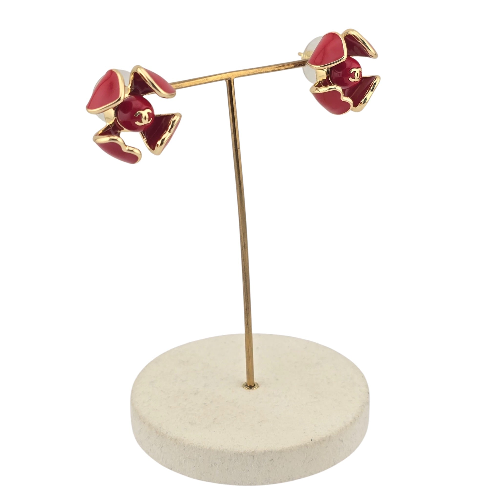 Chanel CC Red Gold Enamel Earrings 2026 CHANEL