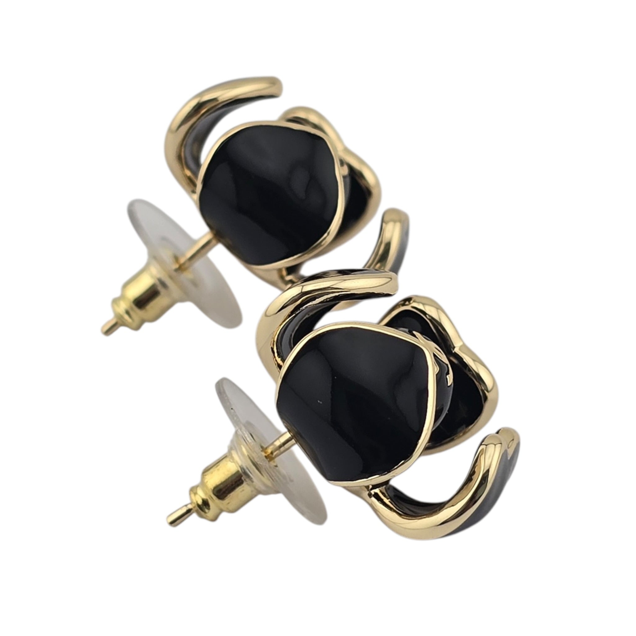 Chanel CC Black Gold Enamel Earrings 2026 CHANEL