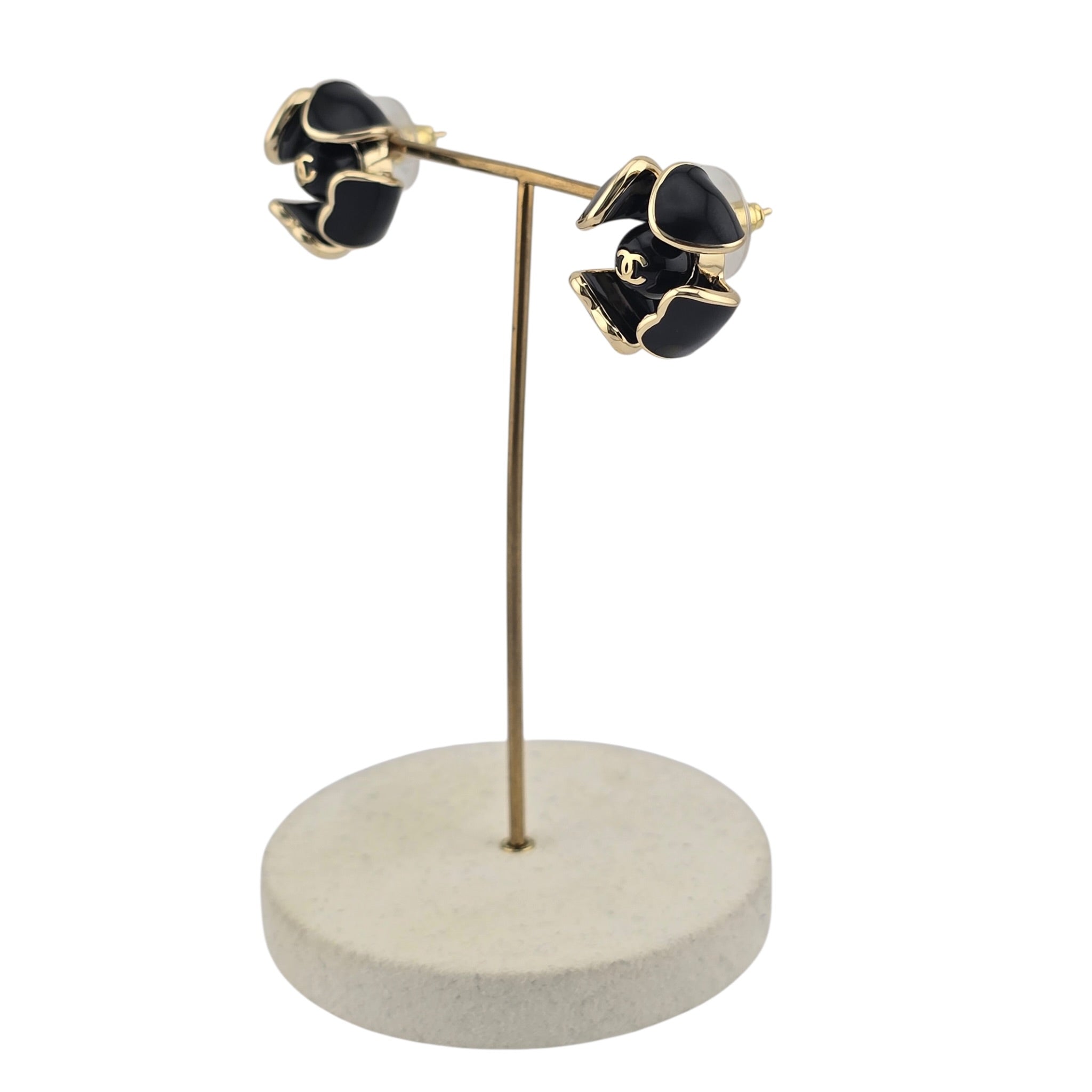 Chanel CC Black Gold Enamel Earrings 2026 CHANEL