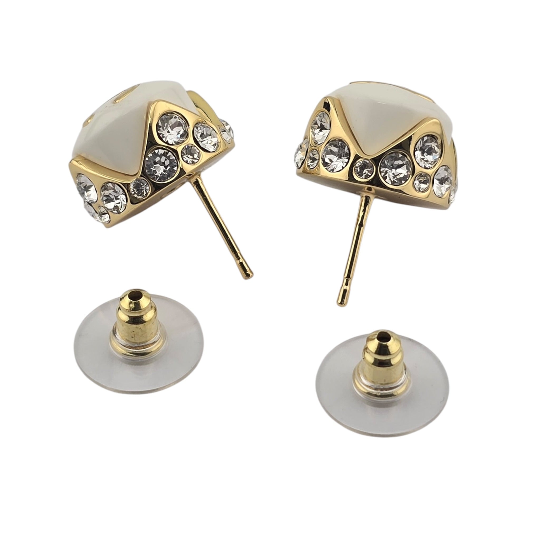 Chanel CC White Gold Enamel Round Earrings 2026 CHANEL