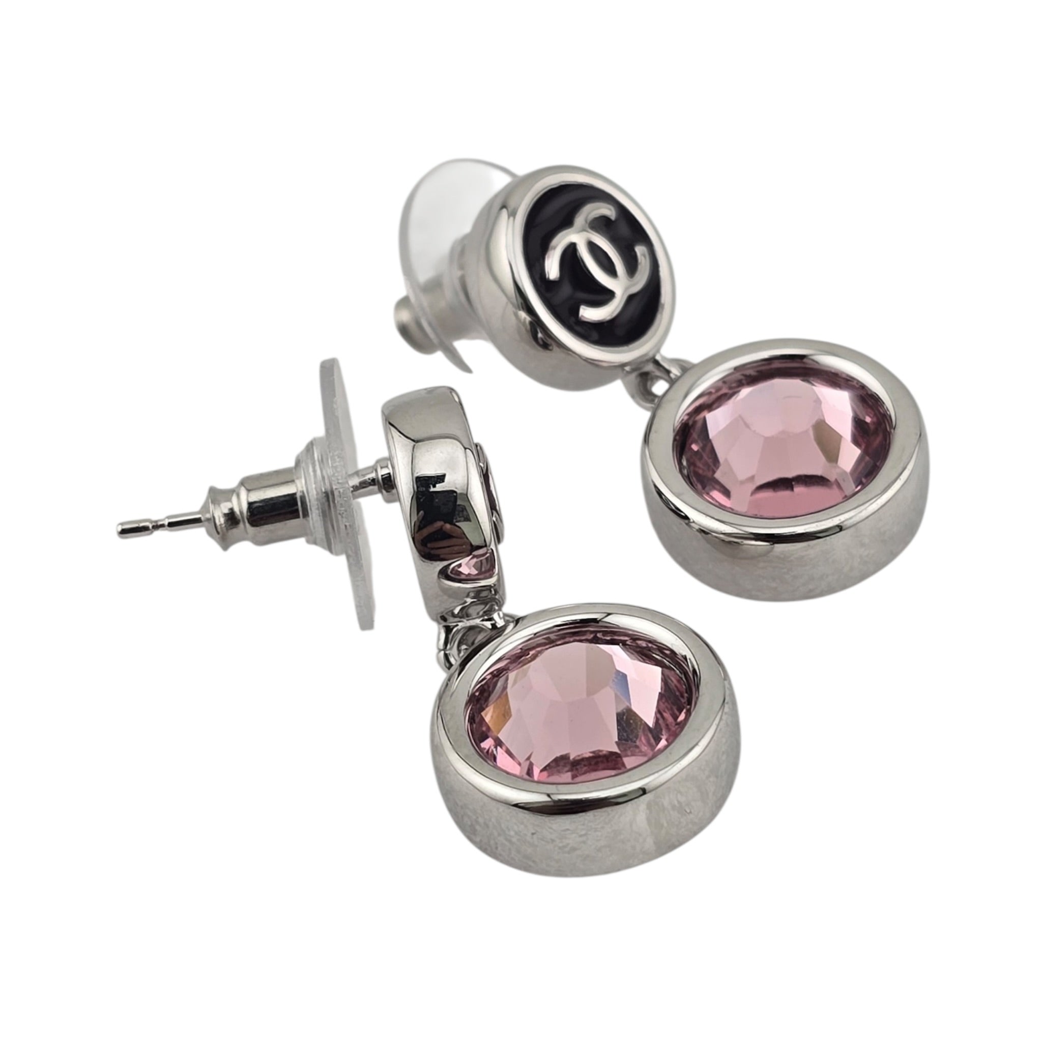 Chanel CC Round Black Drop Pink Silver Earrings 2026 CHANEL