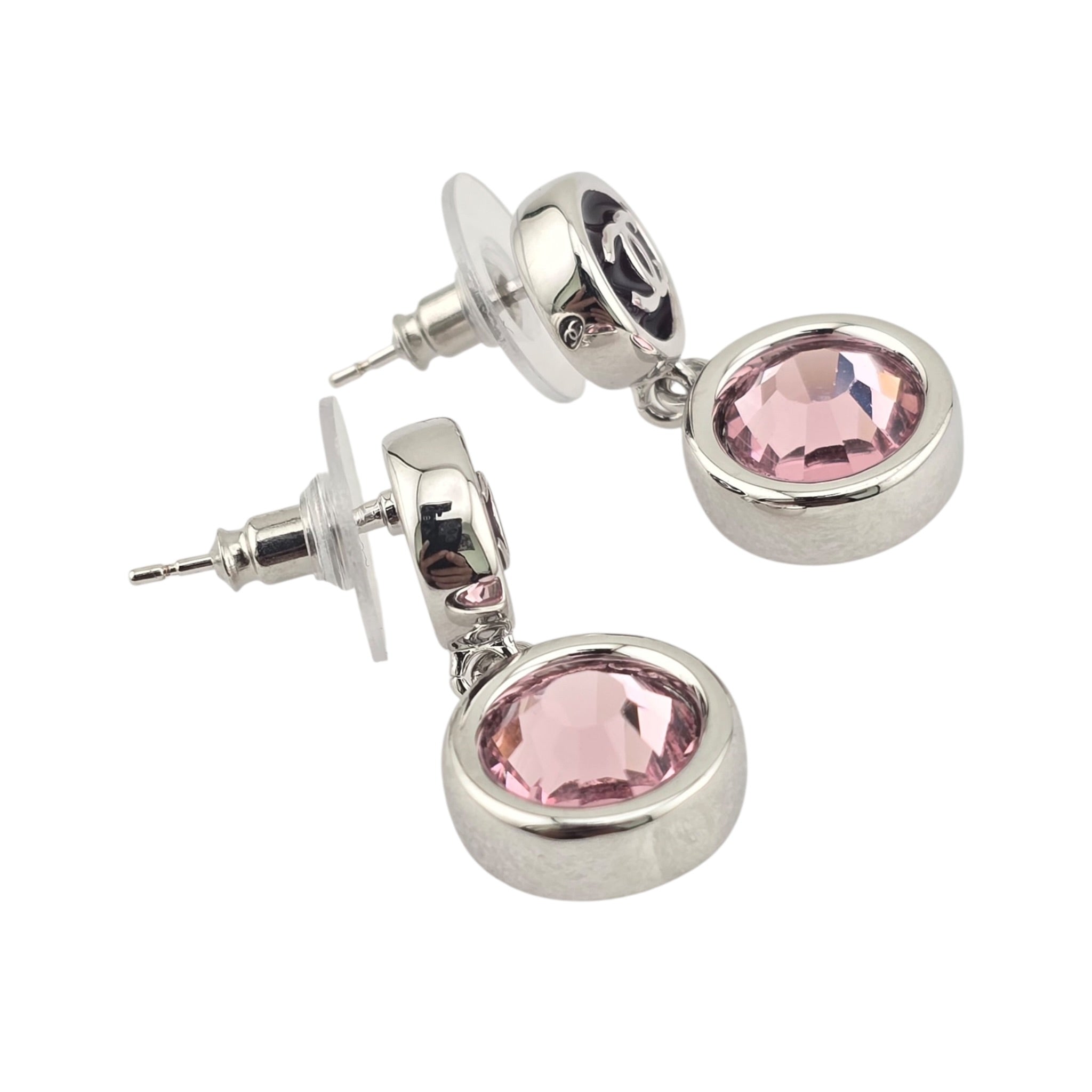 Chanel CC Round Black Drop Pink Silver Earrings 2026 CHANEL