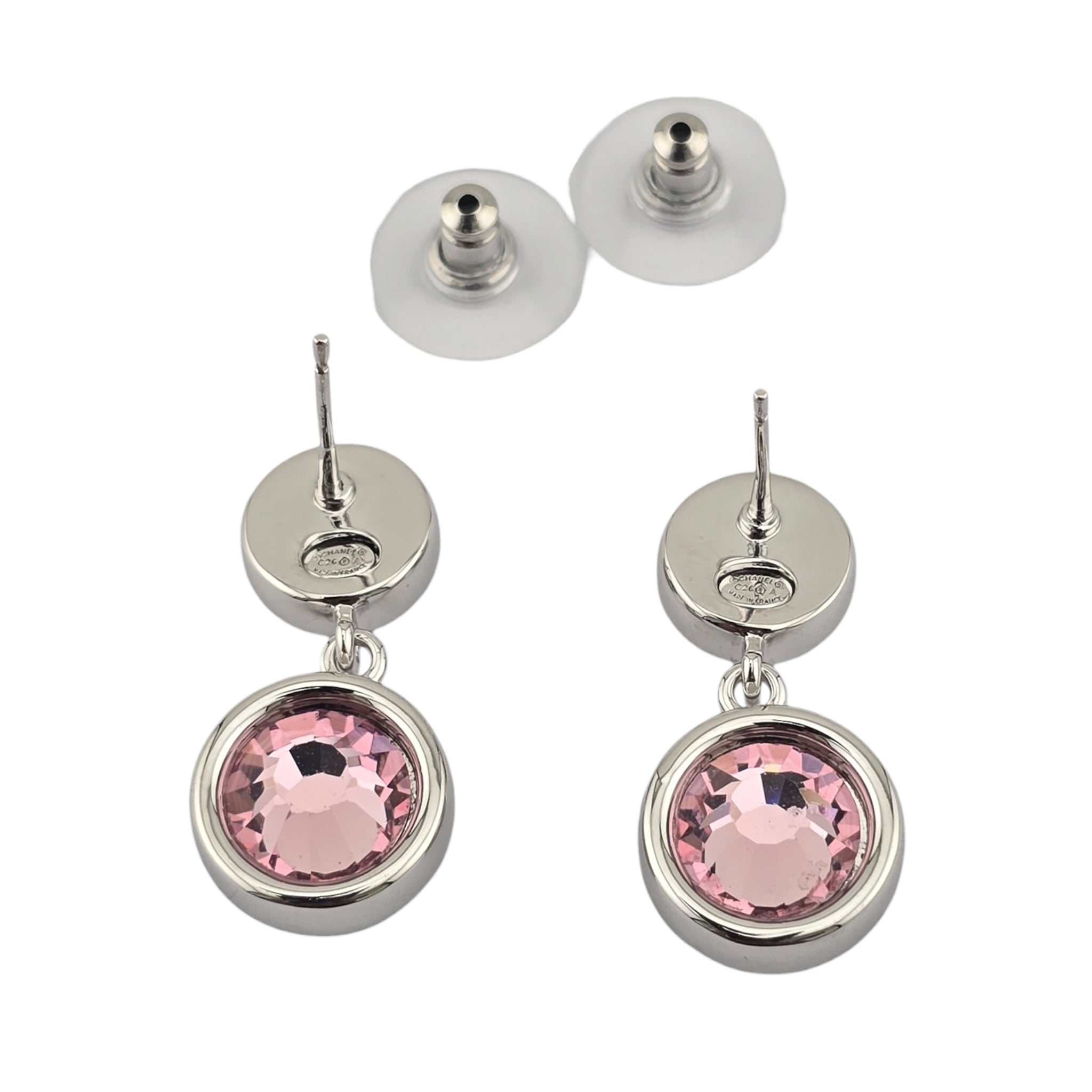 Chanel CC Round Black Drop Pink Silver Earrings 2026 CHANEL
