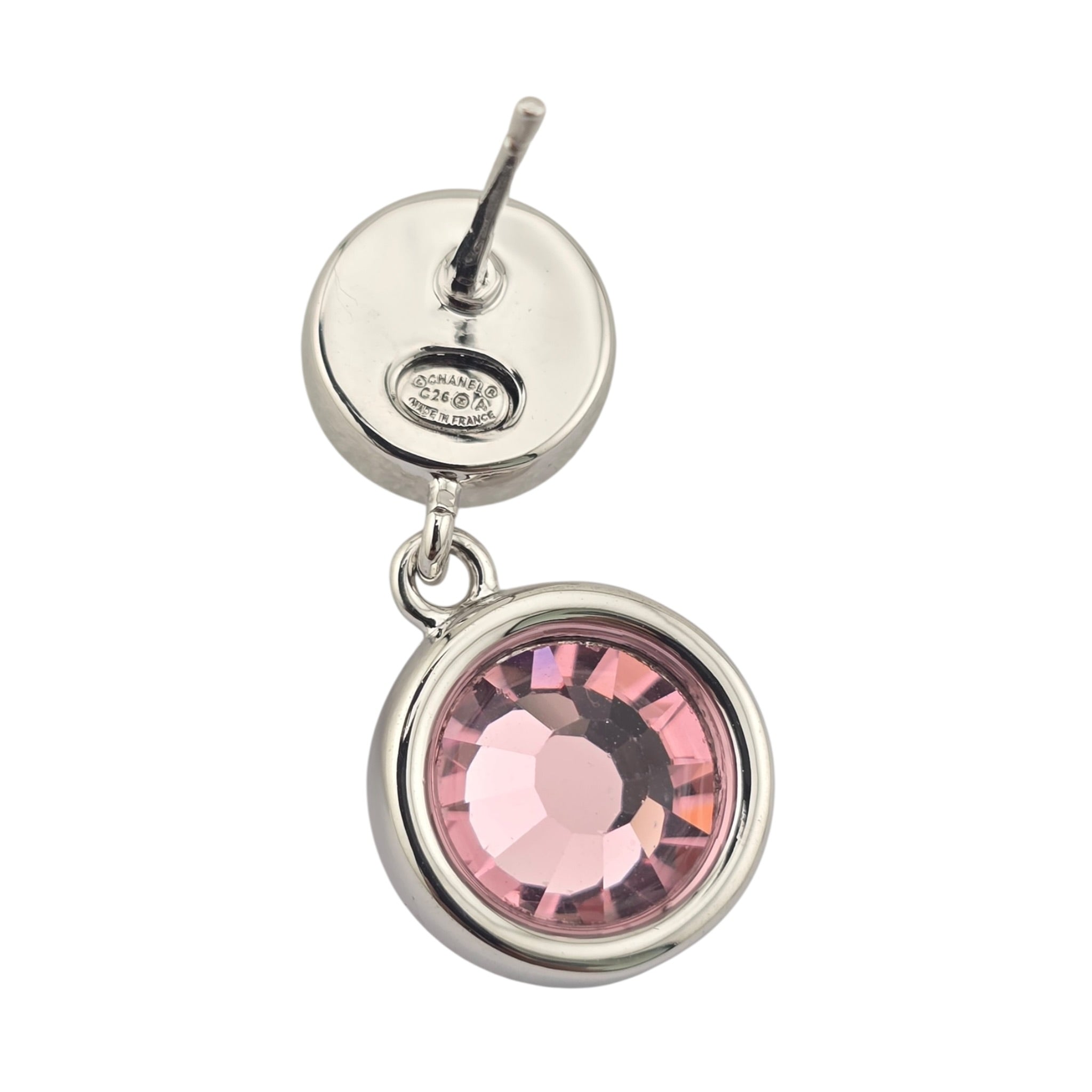Chanel CC Round Black Drop Pink Silver Earrings 2026 CHANEL