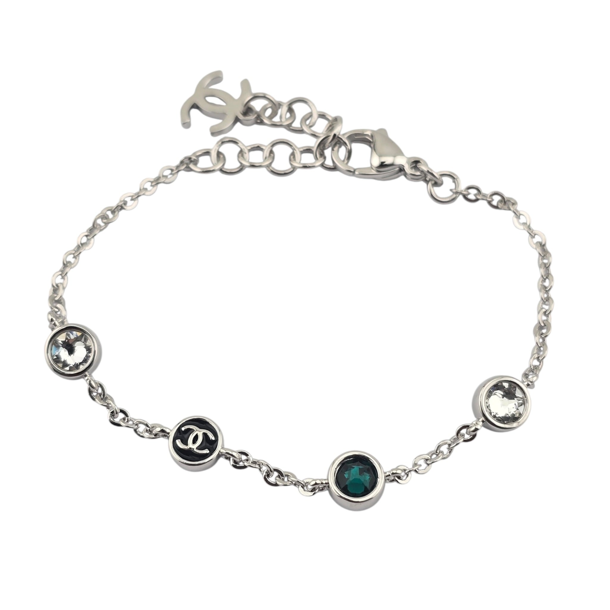 Chanel CC Silver Green Crystal Bracelet 2026 CHANEL