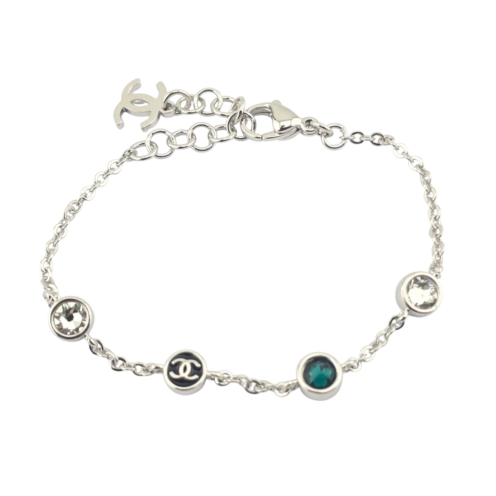 Chanel CC Silver Green Crystal Bracelet 2026 CHANEL