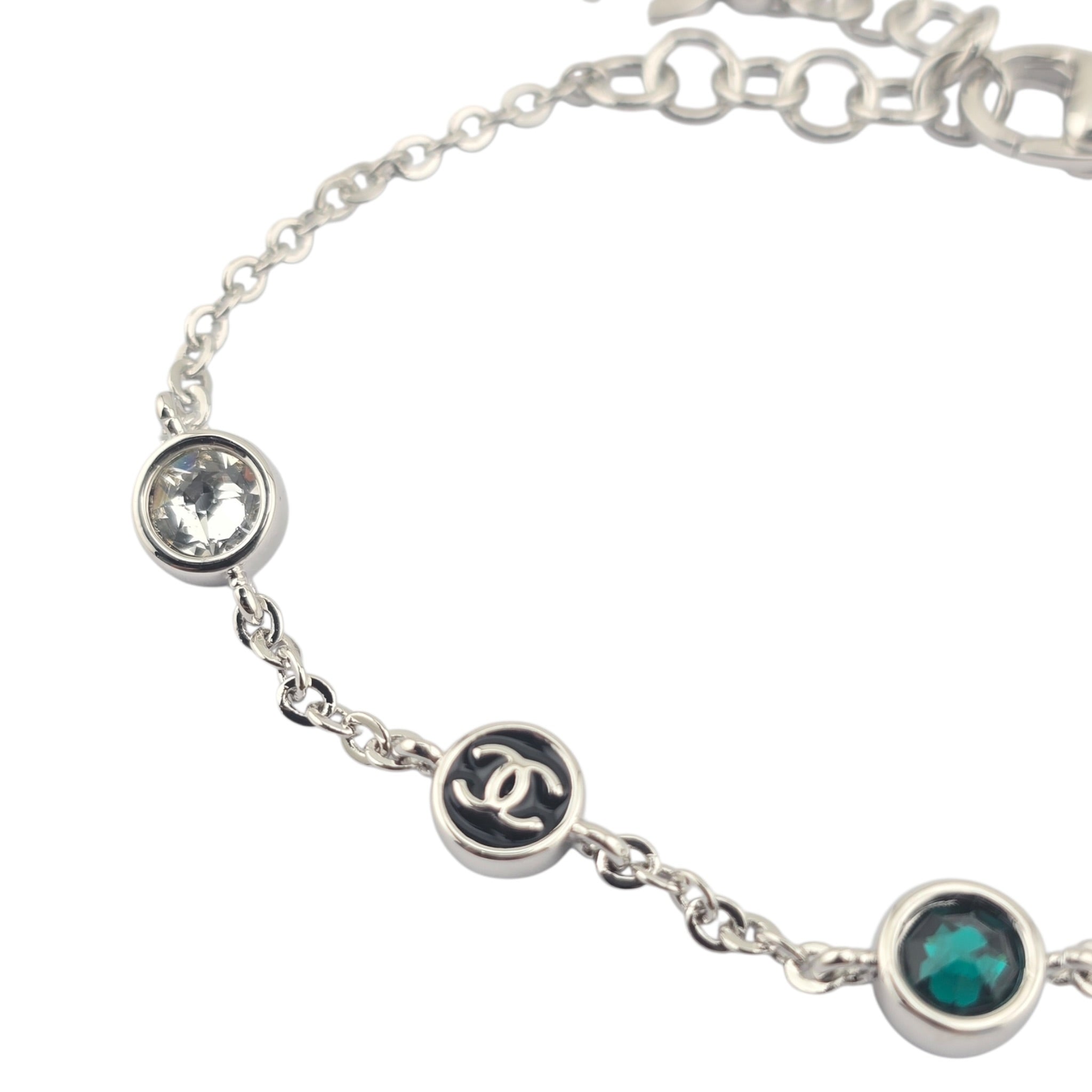 Chanel CC Silver Green Crystal Bracelet 2026 CHANEL