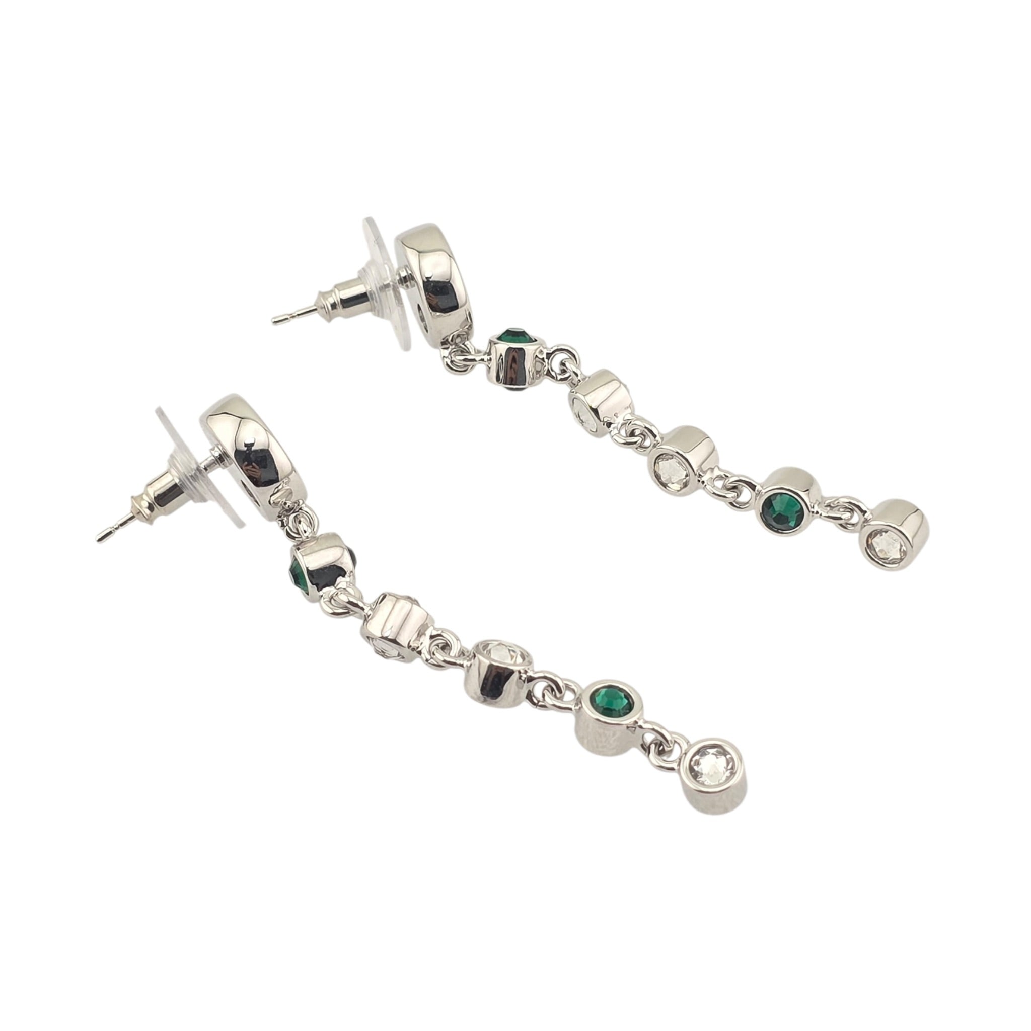 Chanel CC Round Black Drop Green Silver Earrings 2026 CHANEL