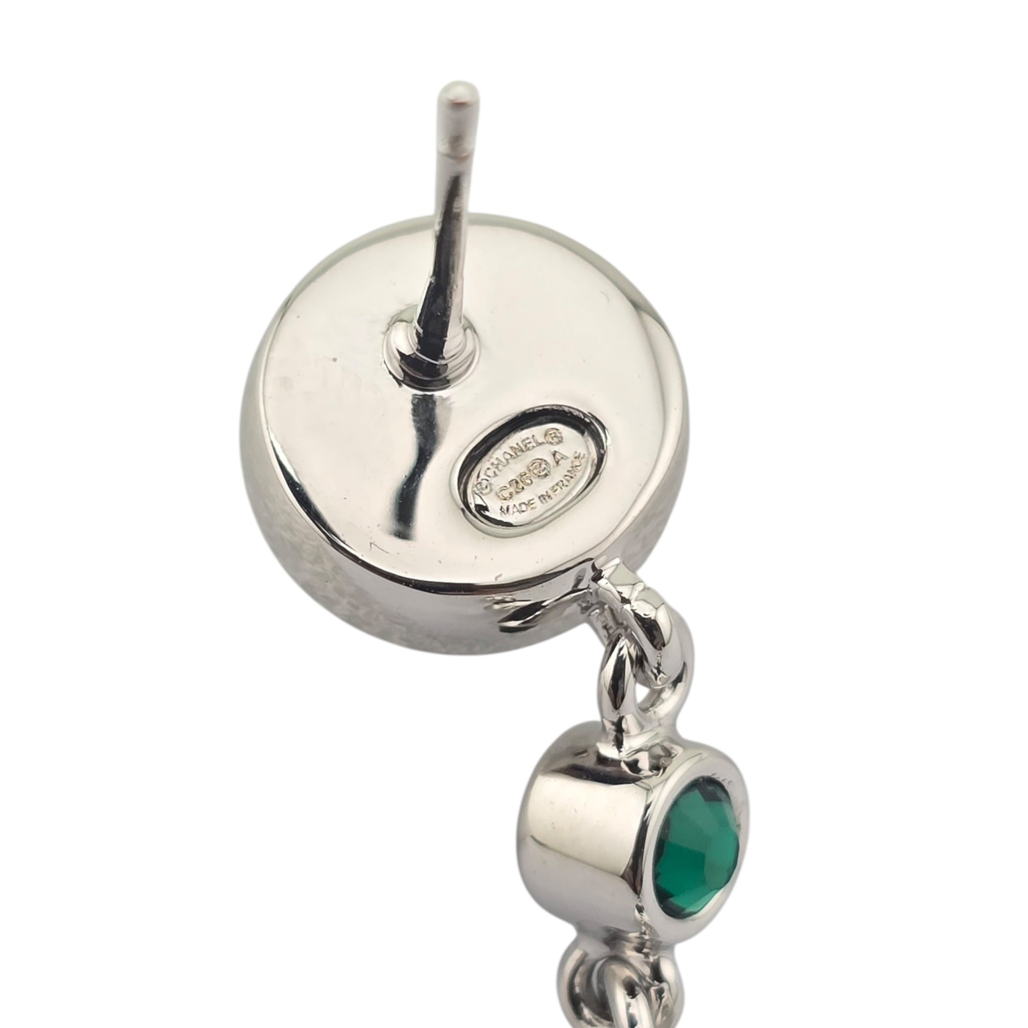 Chanel CC Round Black Drop Green Silver Earrings 2026 CHANEL