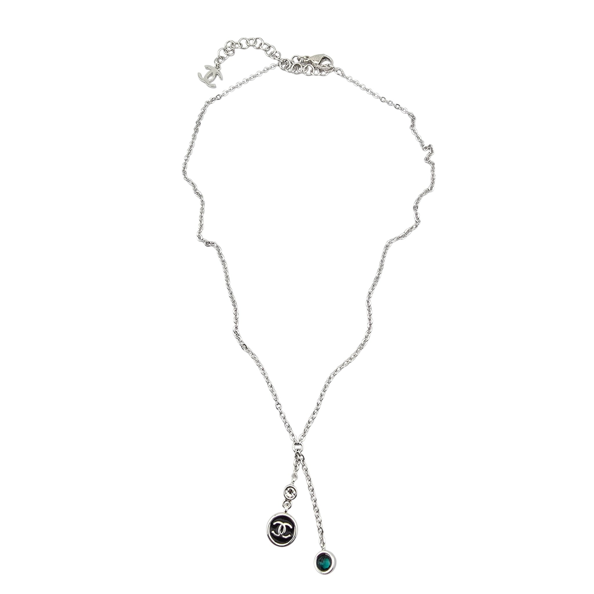 Chanel CC Drop Pendant Silver Green Necklace 2026 CHANEL