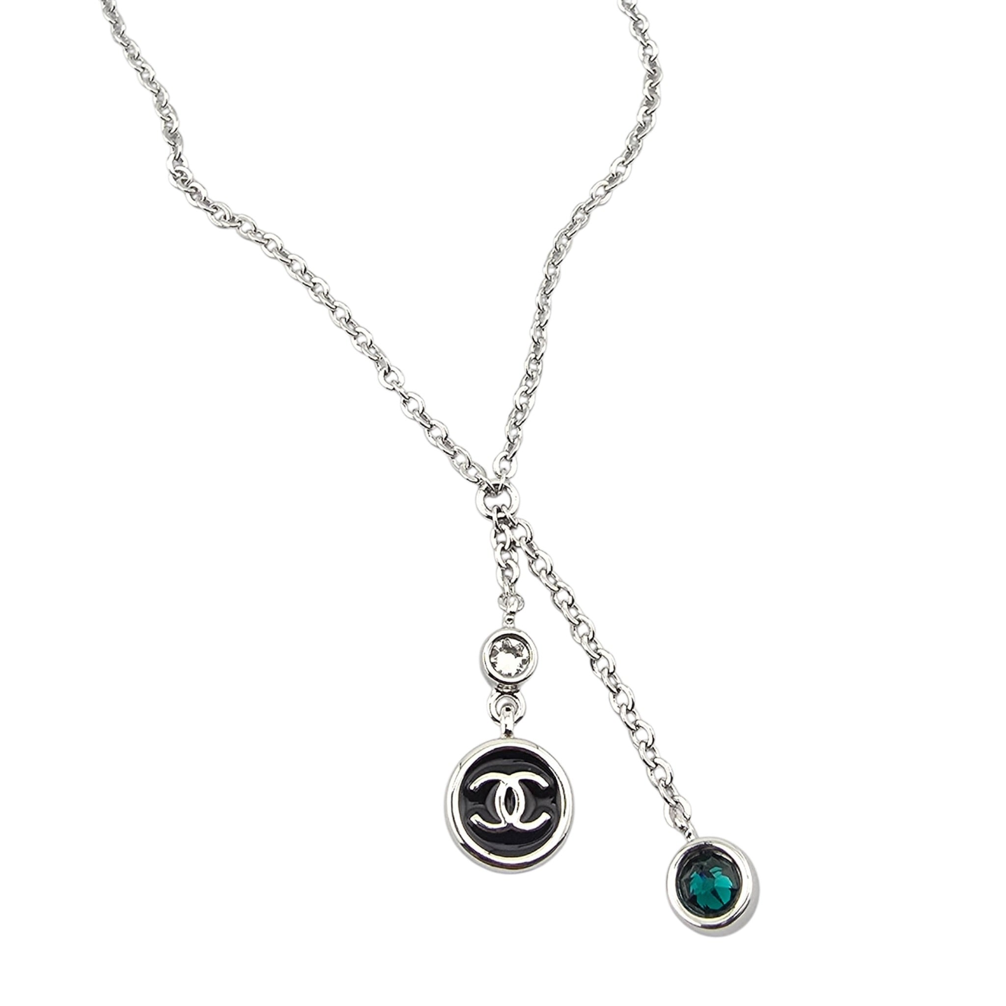 Chanel CC Drop Pendant Silver Green Necklace 2026 CHANEL