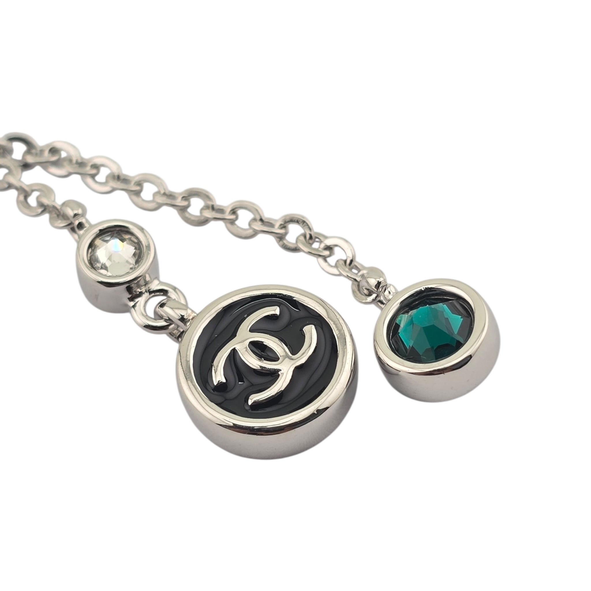 Chanel CC Drop Pendant Silver Green Necklace 2026 CHANEL