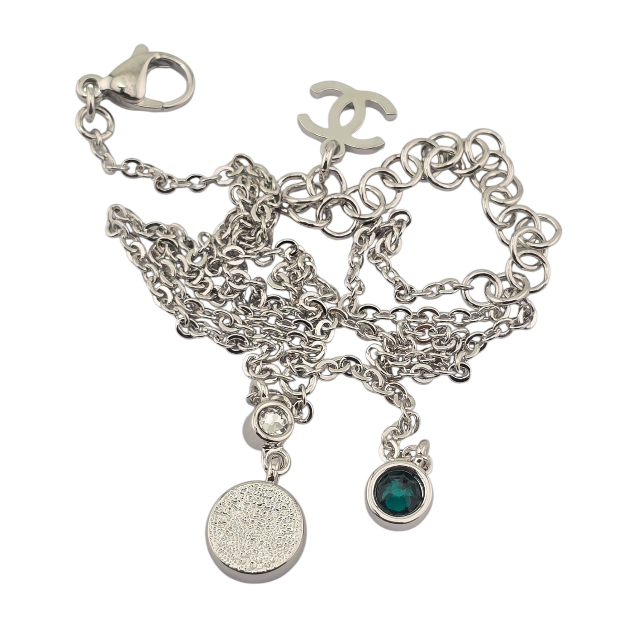 Chanel CC Drop Pendant Silver Green Necklace 2026 CHANEL
