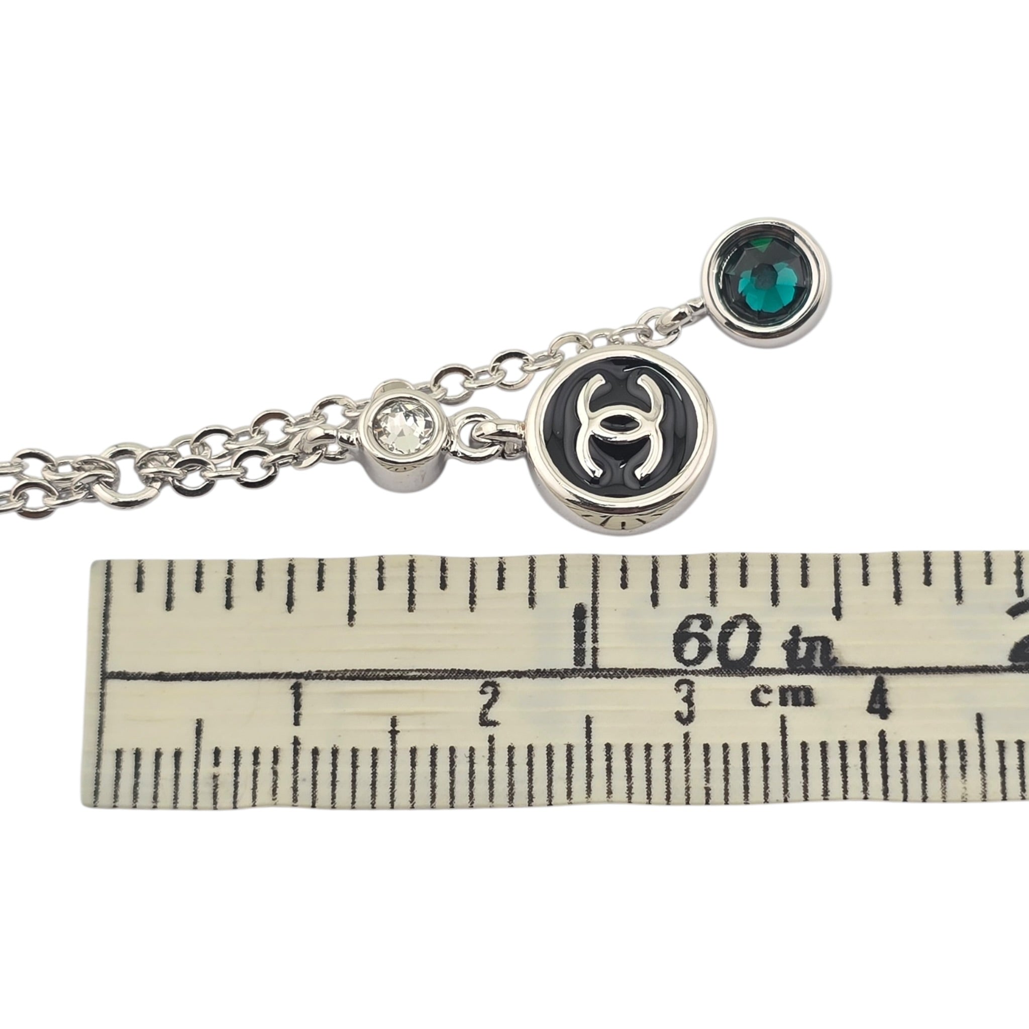 Chanel CC Drop Pendant Silver Green Necklace 2026 CHANEL