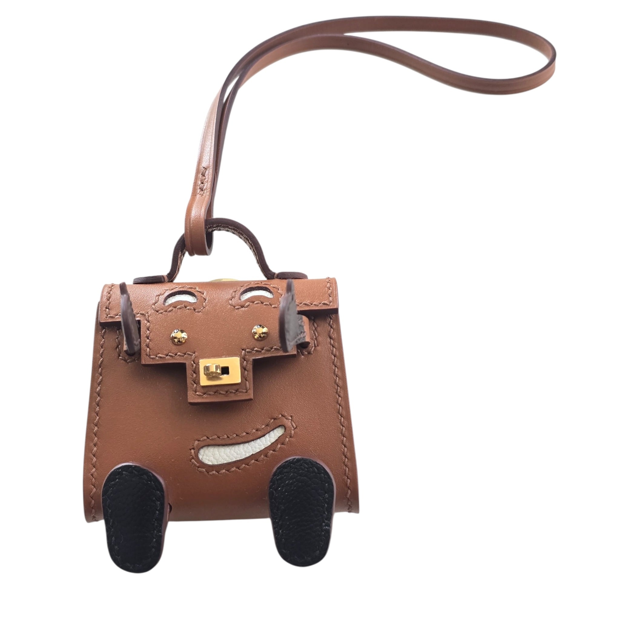 Hermès Quelle Idole Doll Bag Charm Sable Mushroom Havane and Black HERMES