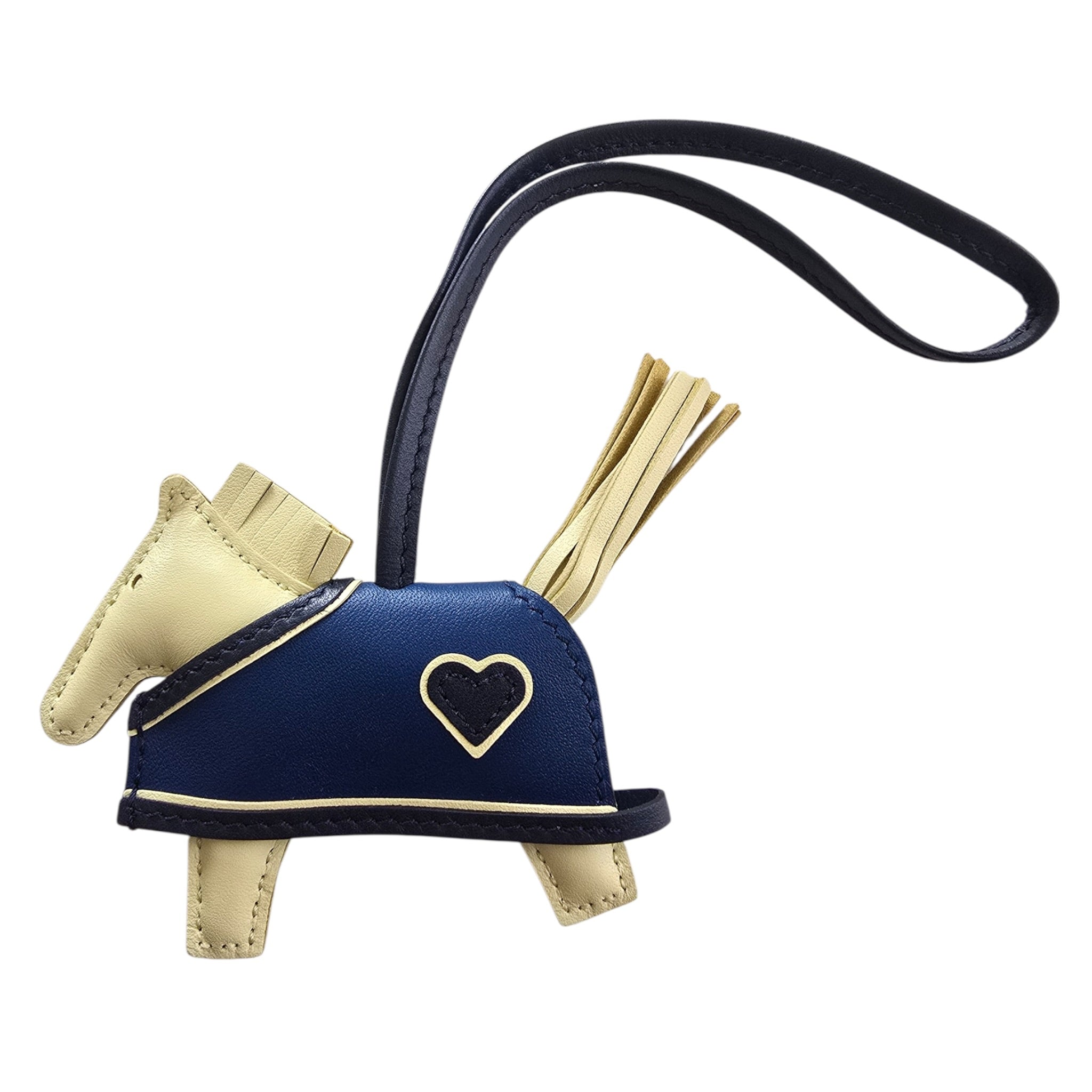 Hermès Rodeo Robeo Coeur Bag Charm PM Jaune Milton/Bleu Nuit/Bleu Tie HERMES