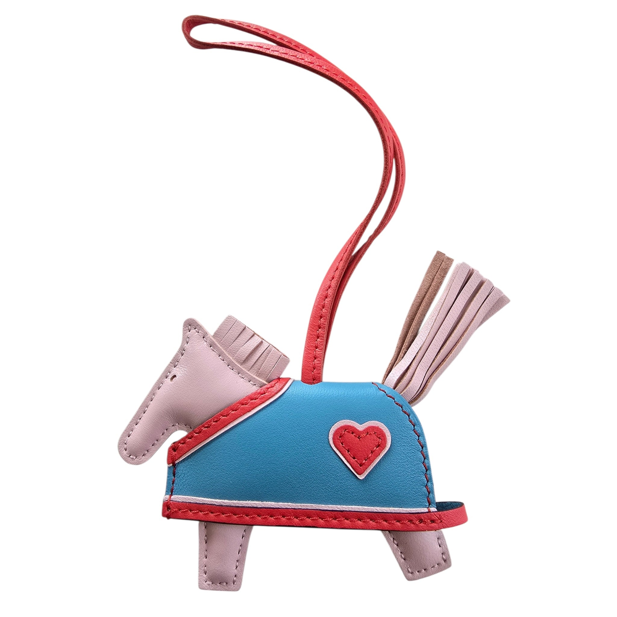 Hermès Rodeo Robeo Coeur Bag Charm PM Rose Darling, Bleu Celeste & Rouge Radieux Milo Lambskin HERMES