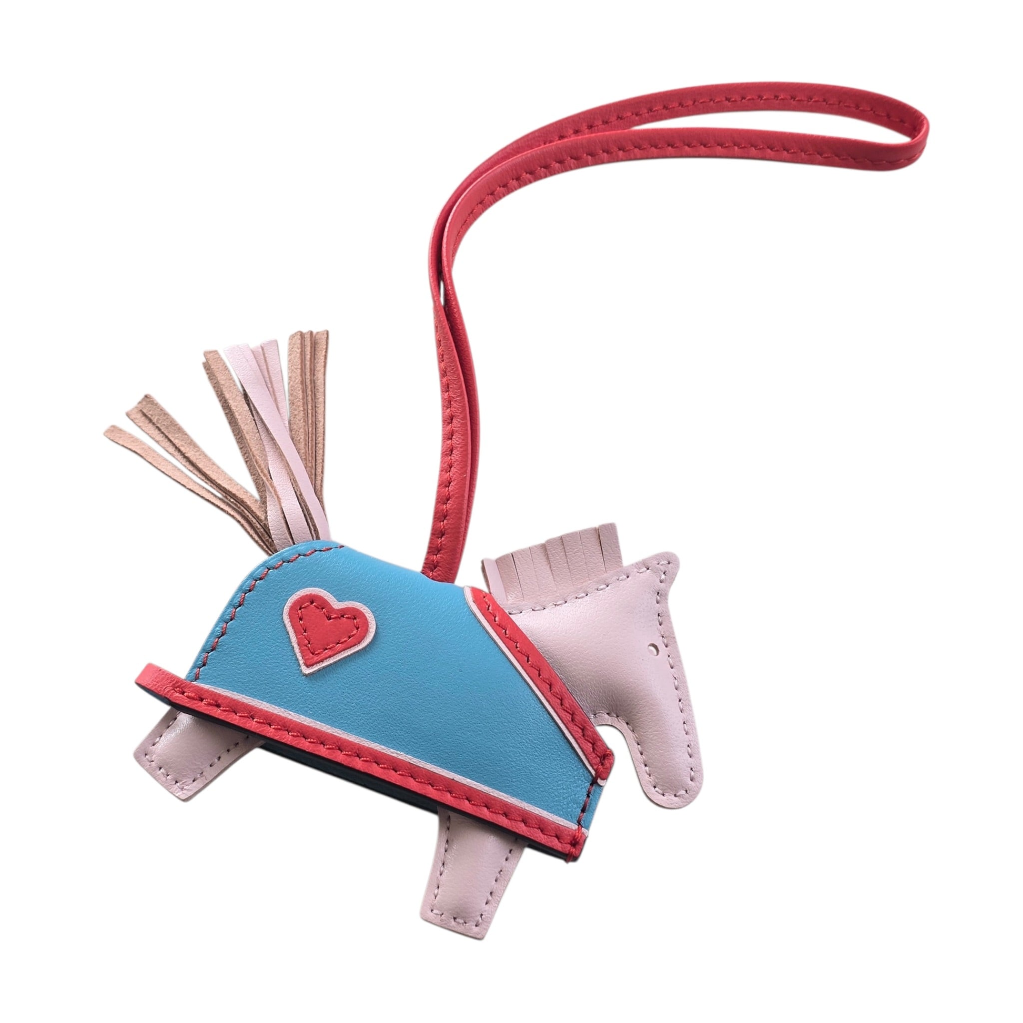 Hermès Rodeo Robeo Coeur Bag Charm PM Rose Darling, Bleu Celeste & Rouge Radieux Milo Lambskin HERMES