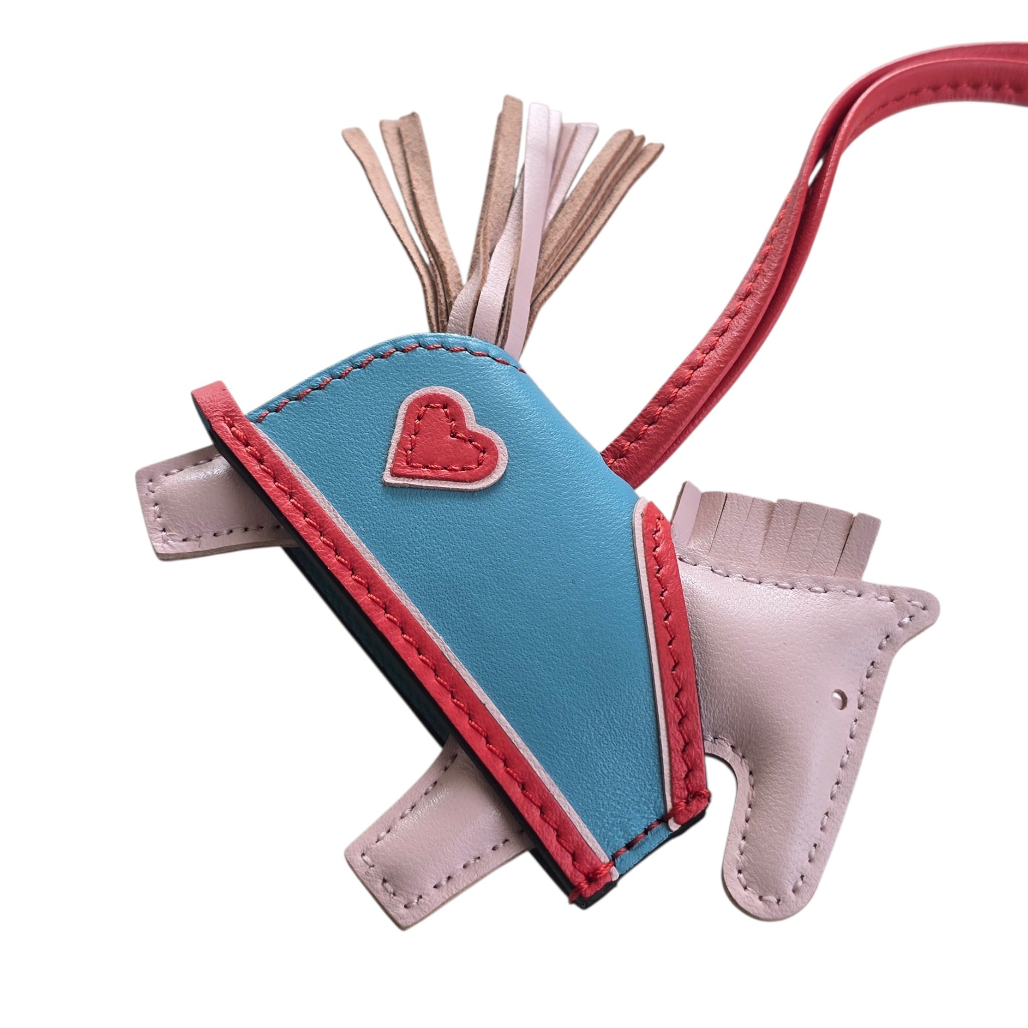 Hermès Rodeo Robeo Coeur Bag Charm PM Rose Darling, Bleu Celeste & Rouge Radieux Milo Lambskin HERMES