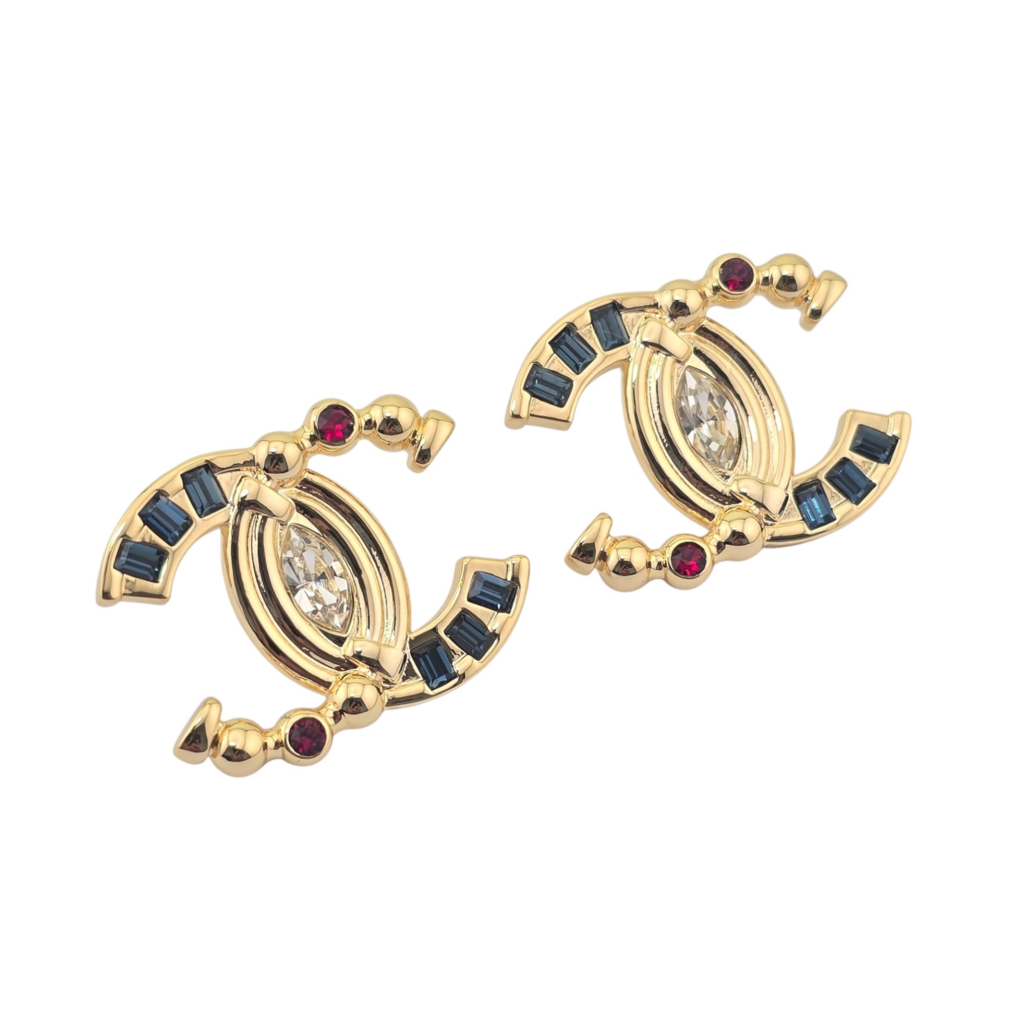Chanel CC Gold Stud Multi Coloured Crystal Earrings 2026 CHANEL