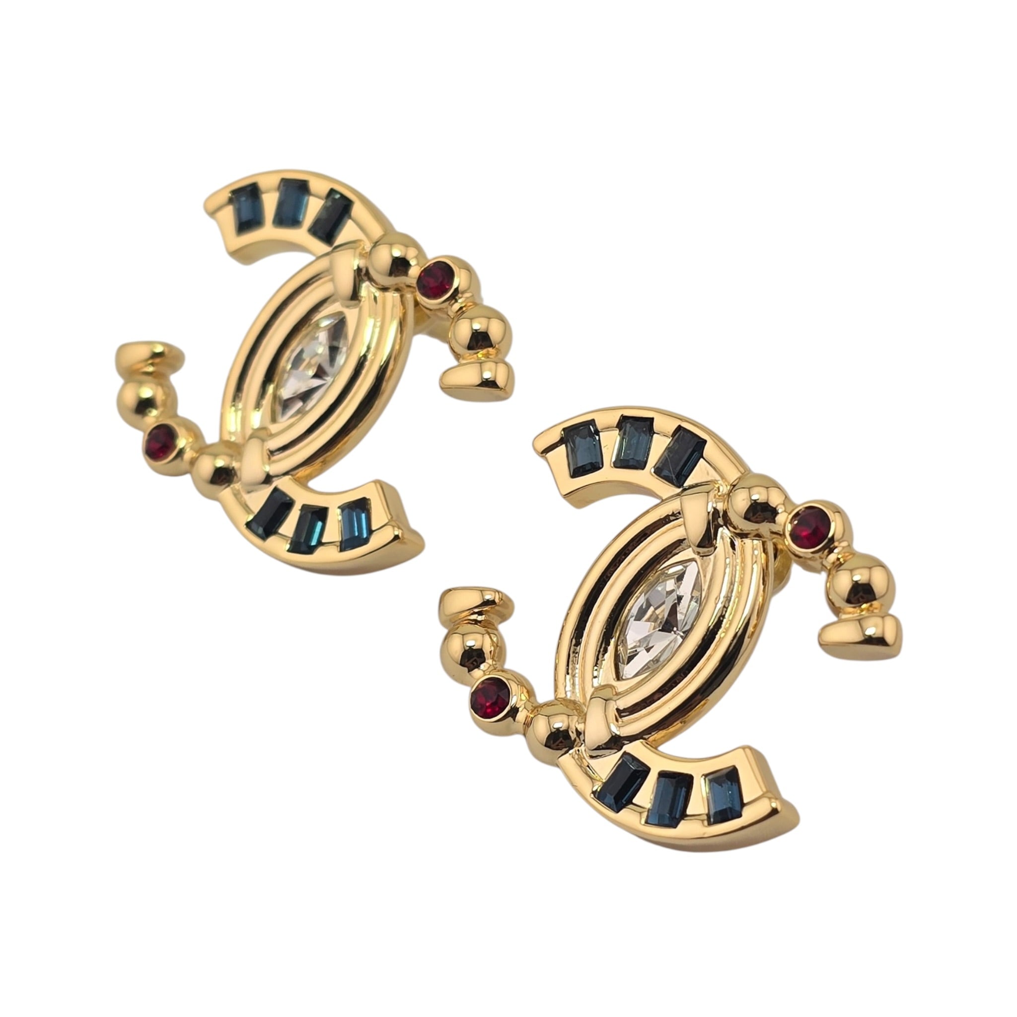 Chanel CC Gold Stud Multi Coloured Crystal Earrings 2026 CHANEL