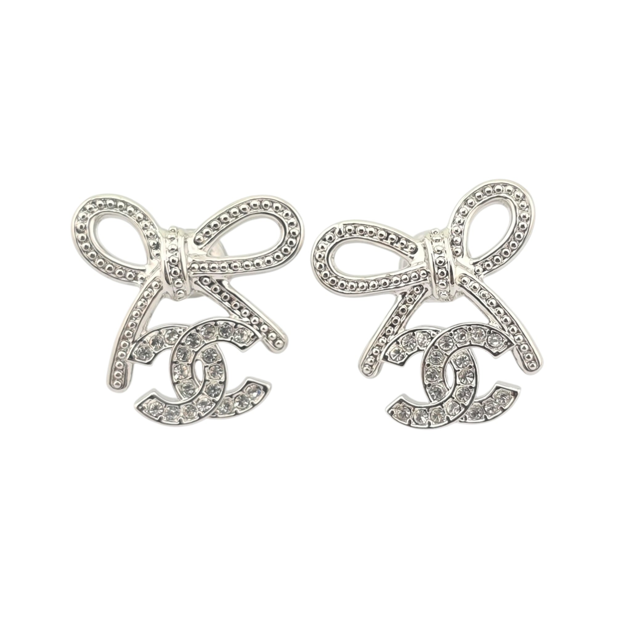 Chanel CC Pendant Silver Bow Earrings 2025 BIJOUX HEAVEN