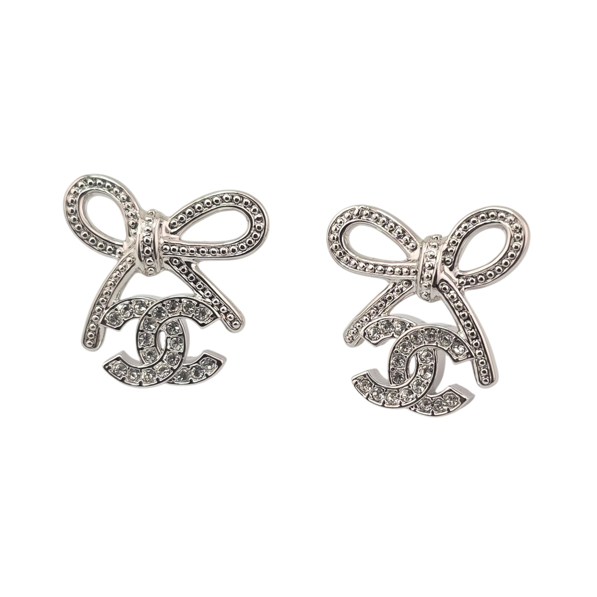 Chanel CC Pendant Silver Bow Earrings 2025 BIJOUX HEAVEN
