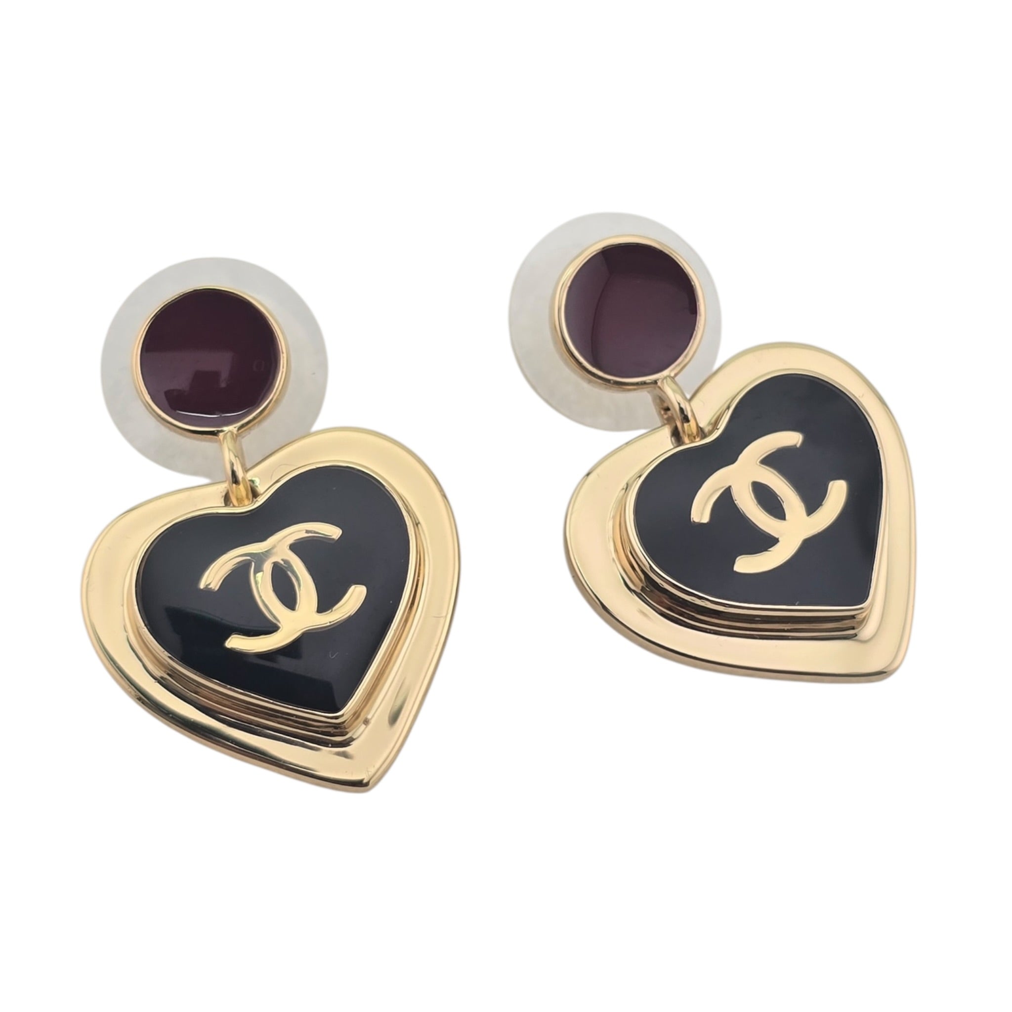 Chanel CC Red Black Heart Drop Earrings 2026 CHANEL