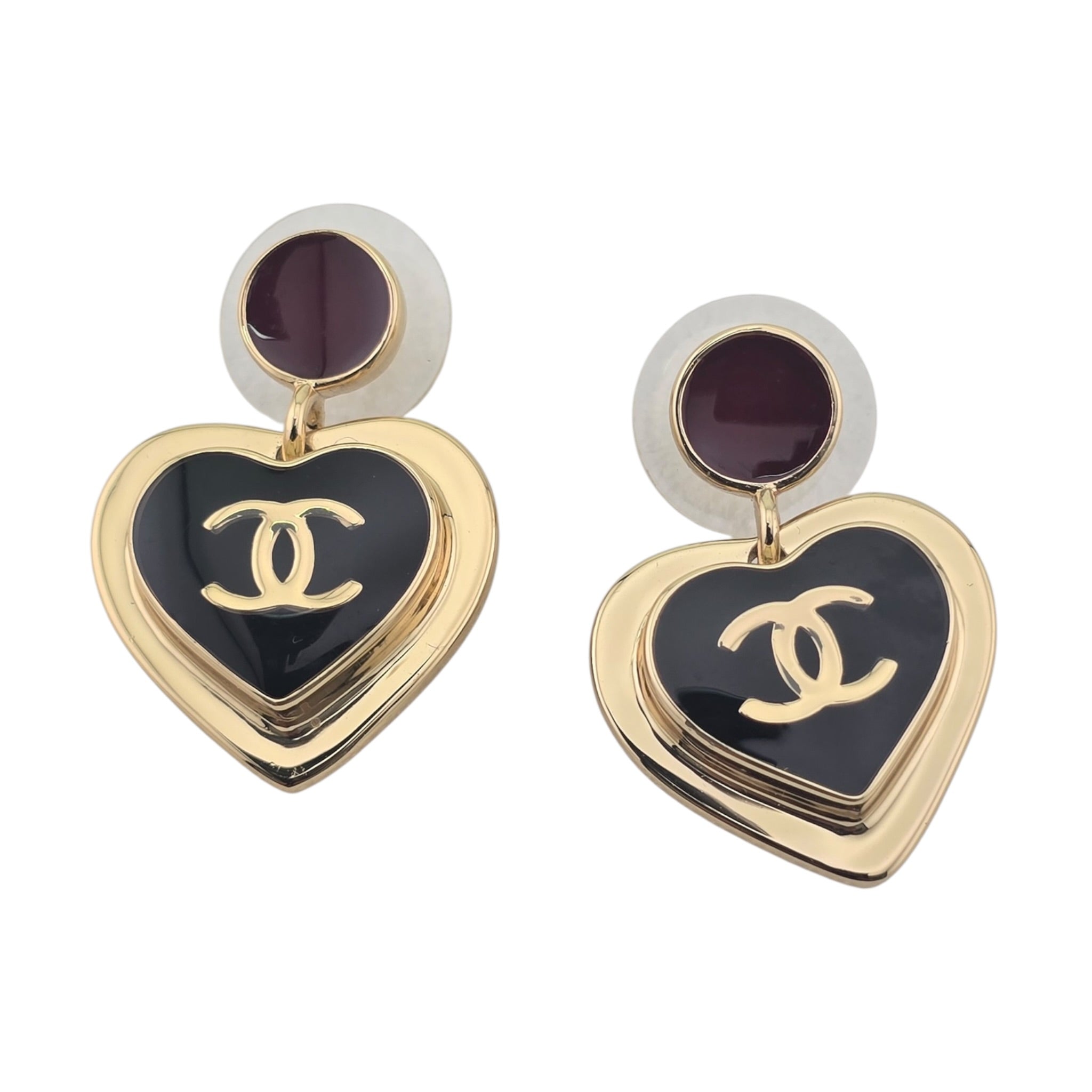 Chanel CC Red Black Heart Drop Earrings 2026 CHANEL