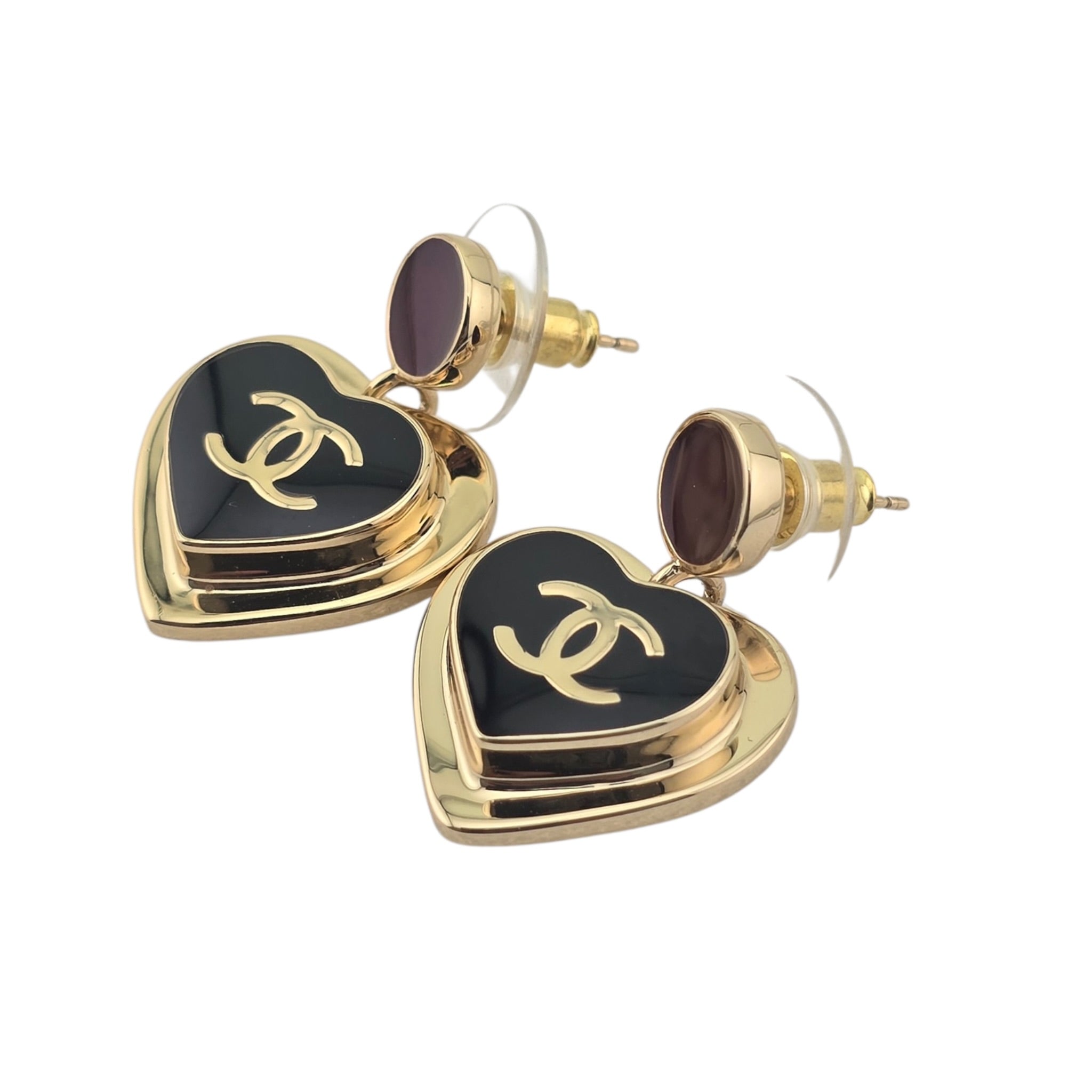 Chanel CC Red Black Heart Drop Earrings 2026 CHANEL