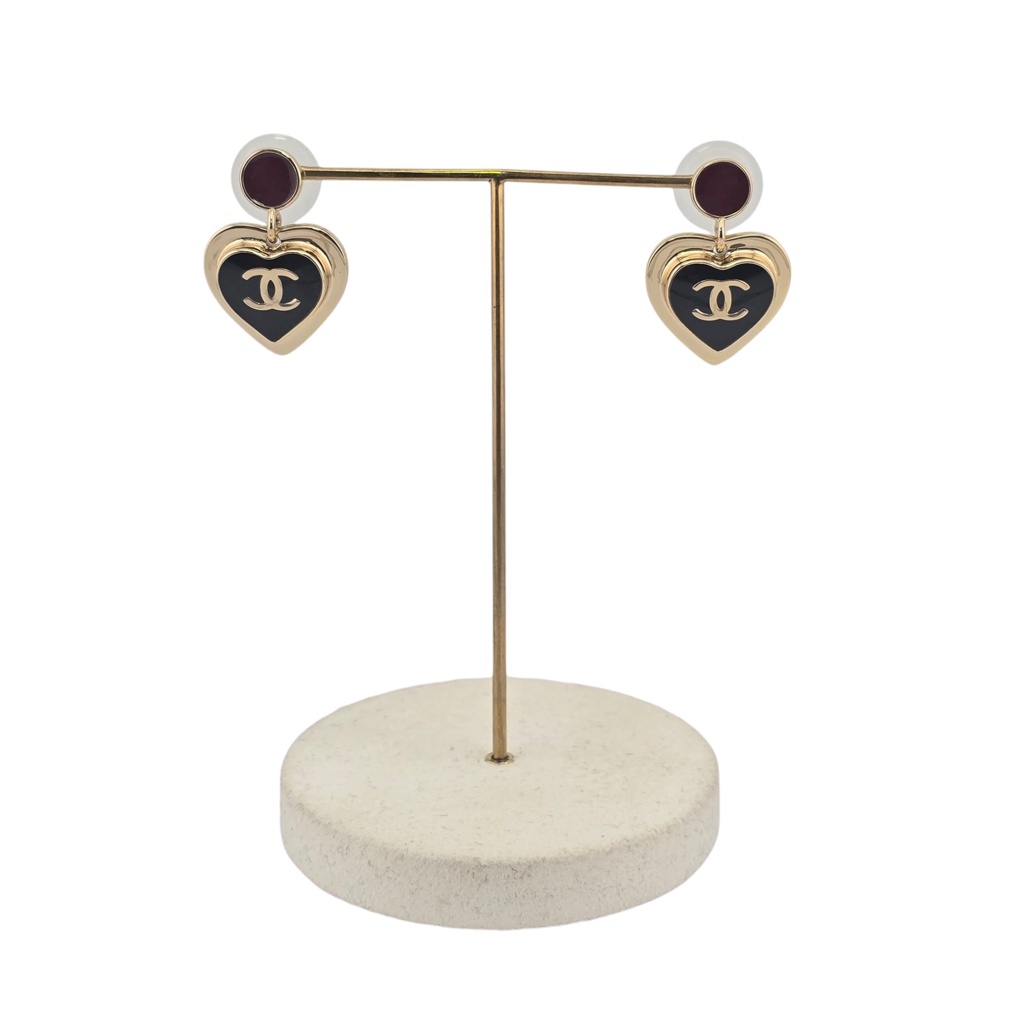 Chanel CC Red Black Heart Drop Earrings 2026 CHANEL
