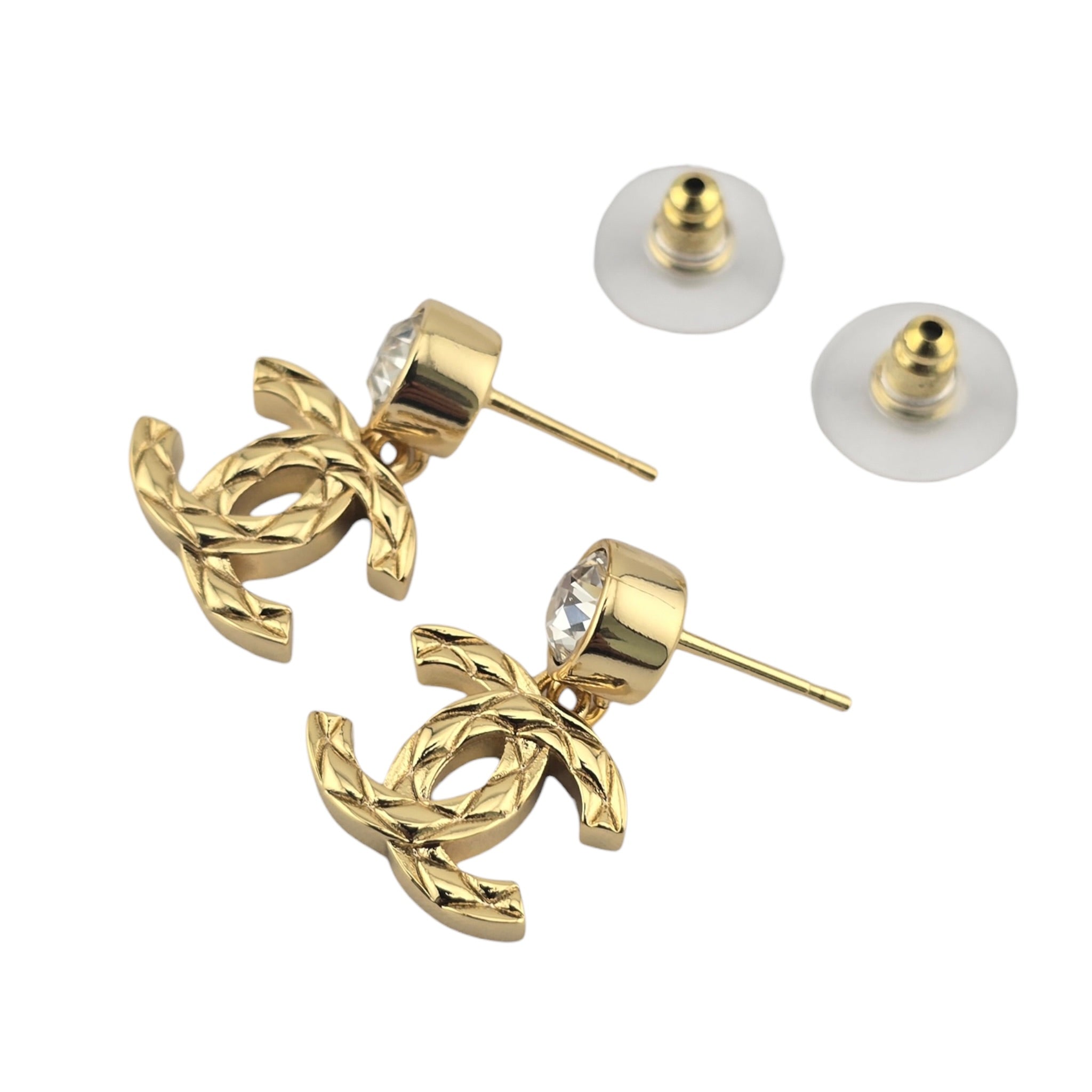 Chanel CC Gold Crystal Drop Earrings 2026 CHANEL
