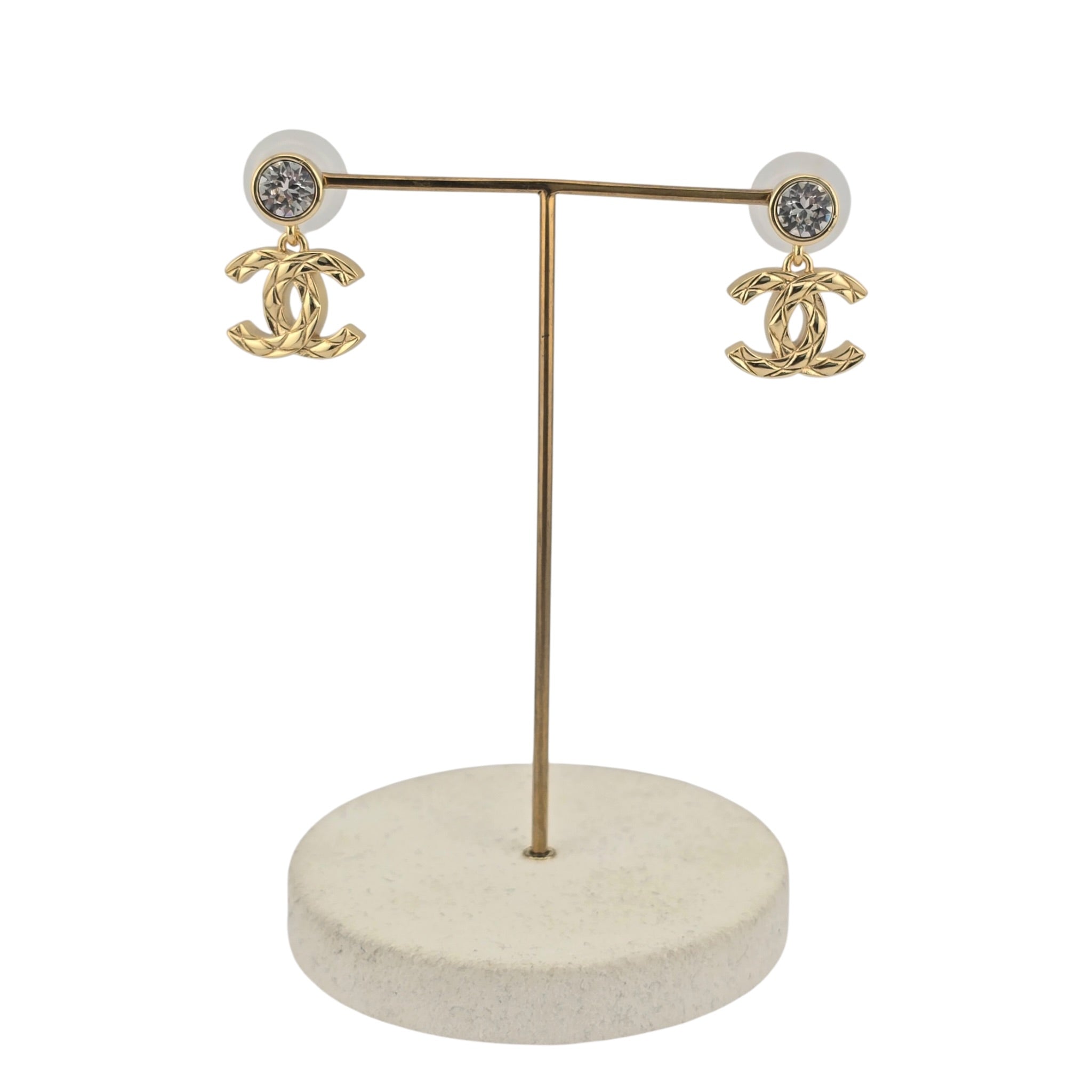 Chanel CC Gold Crystal Drop Earrings 2026 CHANEL