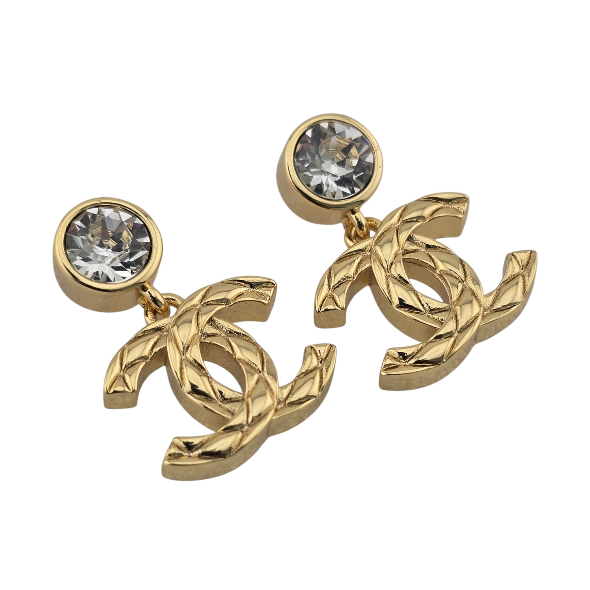 Chanel CC Gold Crystal Drop Earrings 2026 CHANEL