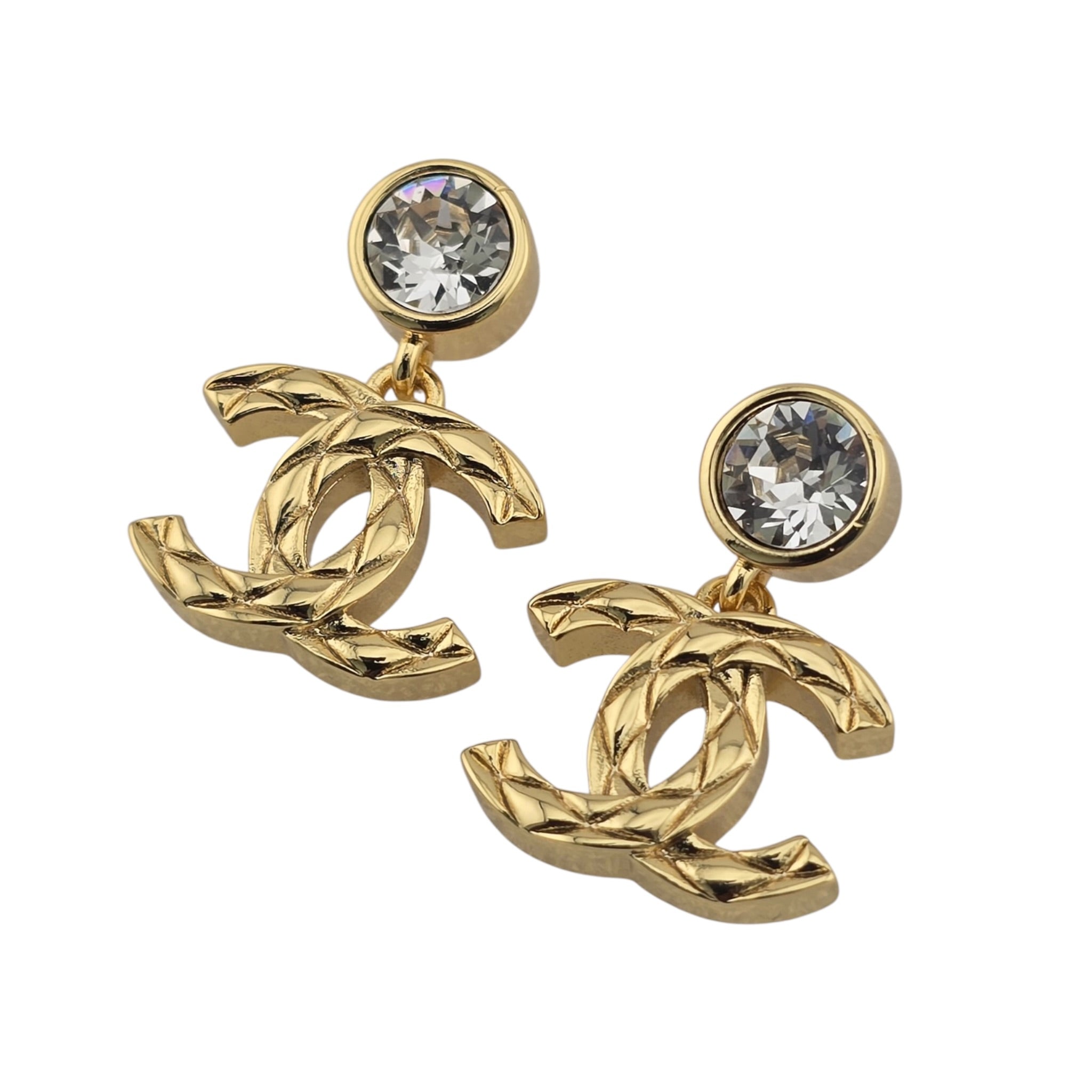 Chanel CC Gold Crystal Drop Earrings 2026 CHANEL