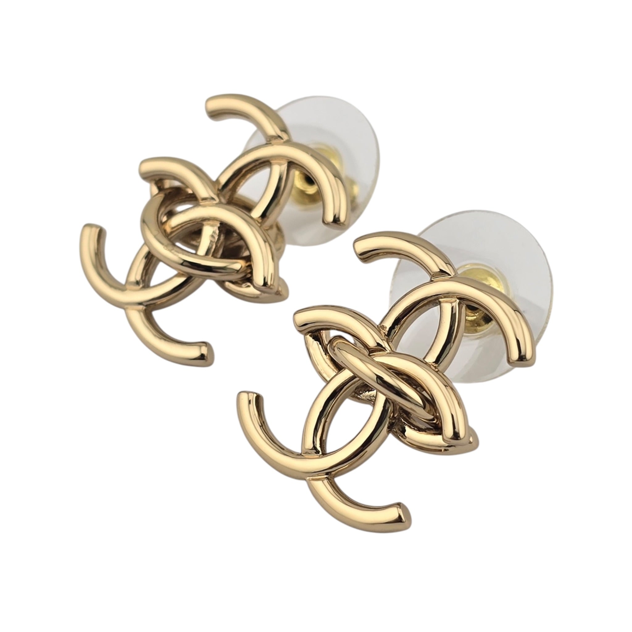 Chanel CC Metal Double Interlock Gold Earrings CHANEL