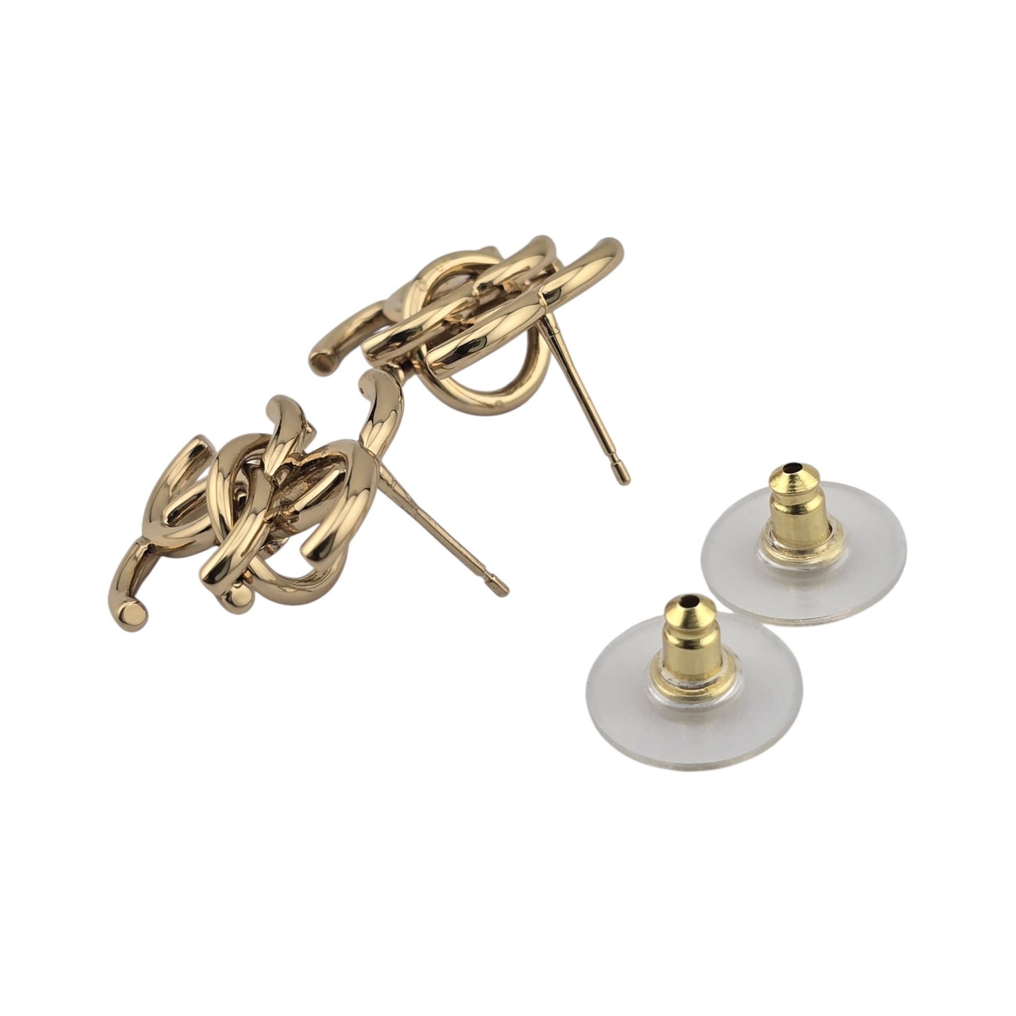 Chanel CC Metal Double Interlock Gold Earrings CHANEL