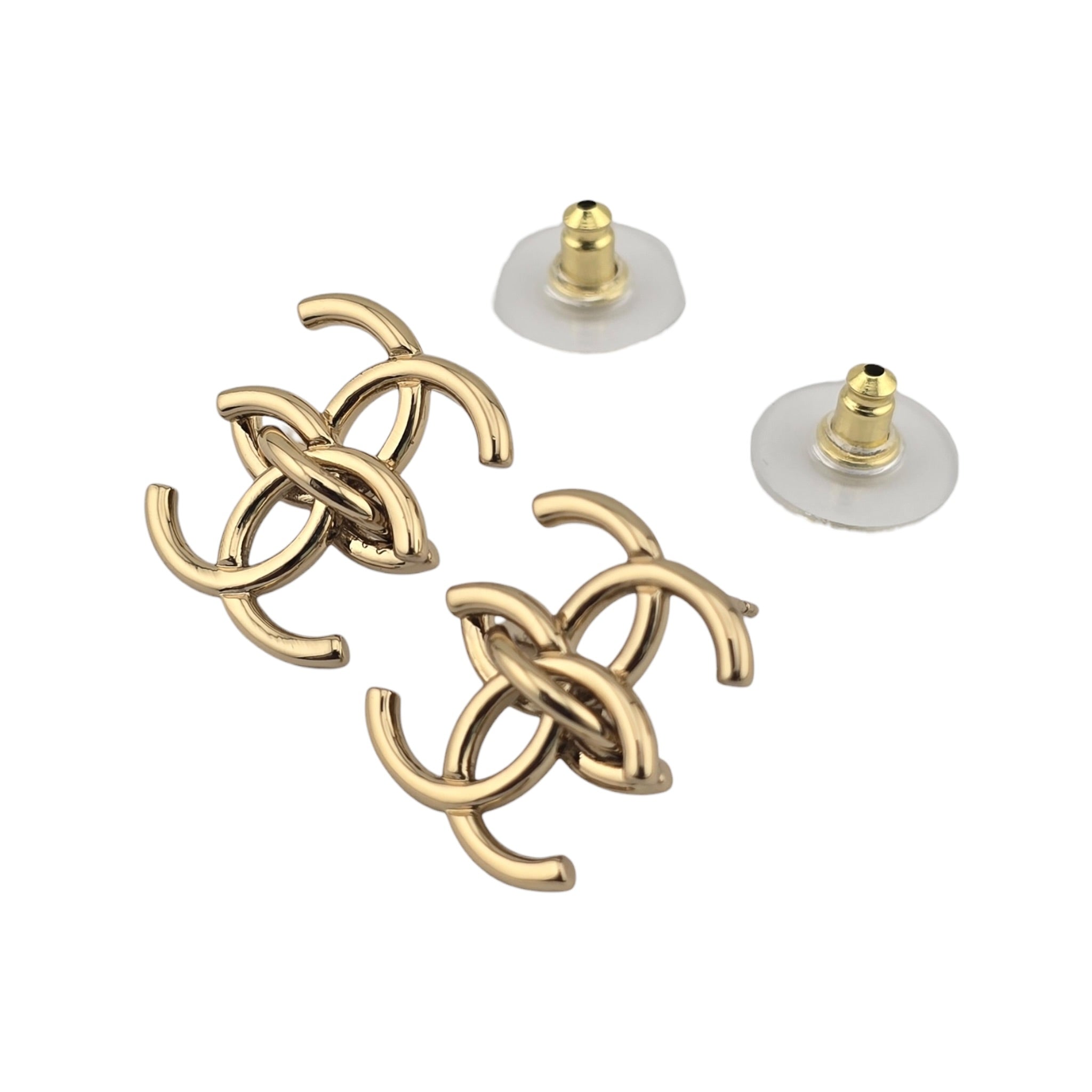 Chanel CC Metal Double Interlock Gold Earrings CHANEL