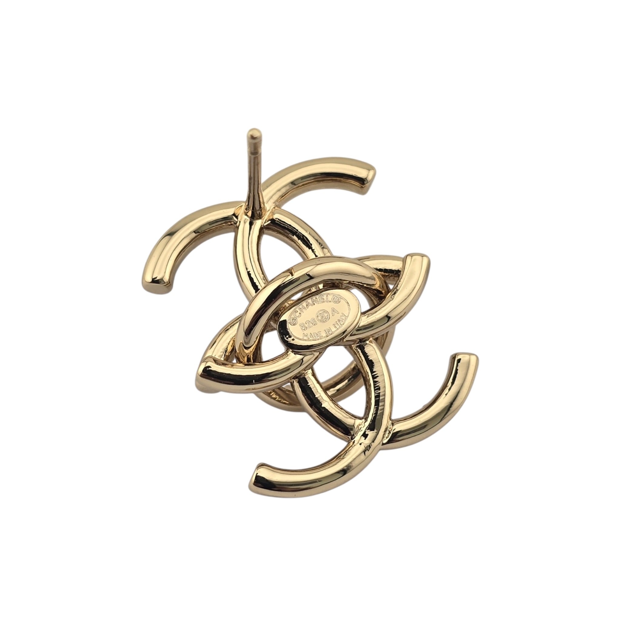 Chanel CC Metal Double Interlock Gold Earrings CHANEL