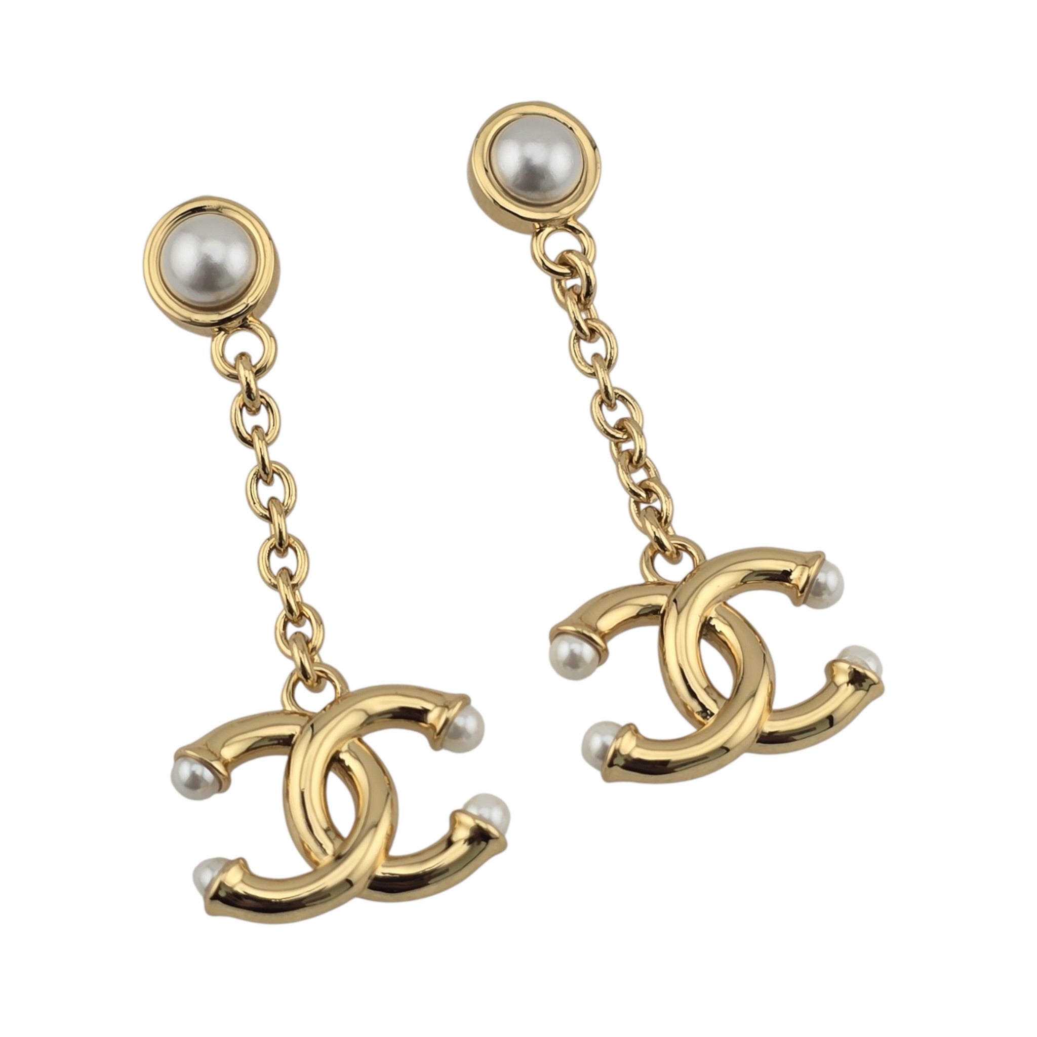 Chanel CC Gold Faux Pearl Drop Earrings 2026 CHANEL