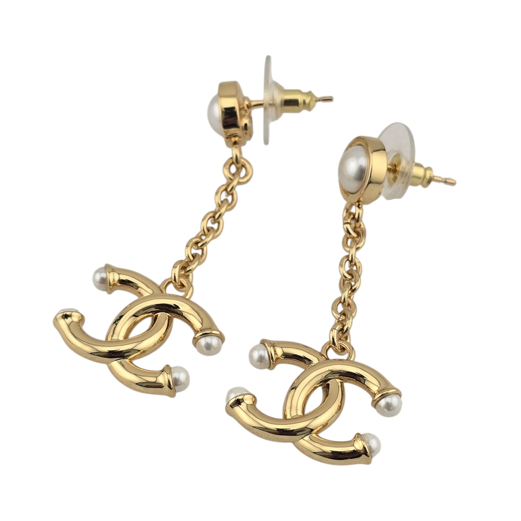 Chanel CC Gold Faux Pearl Drop Earrings 2026 CHANEL