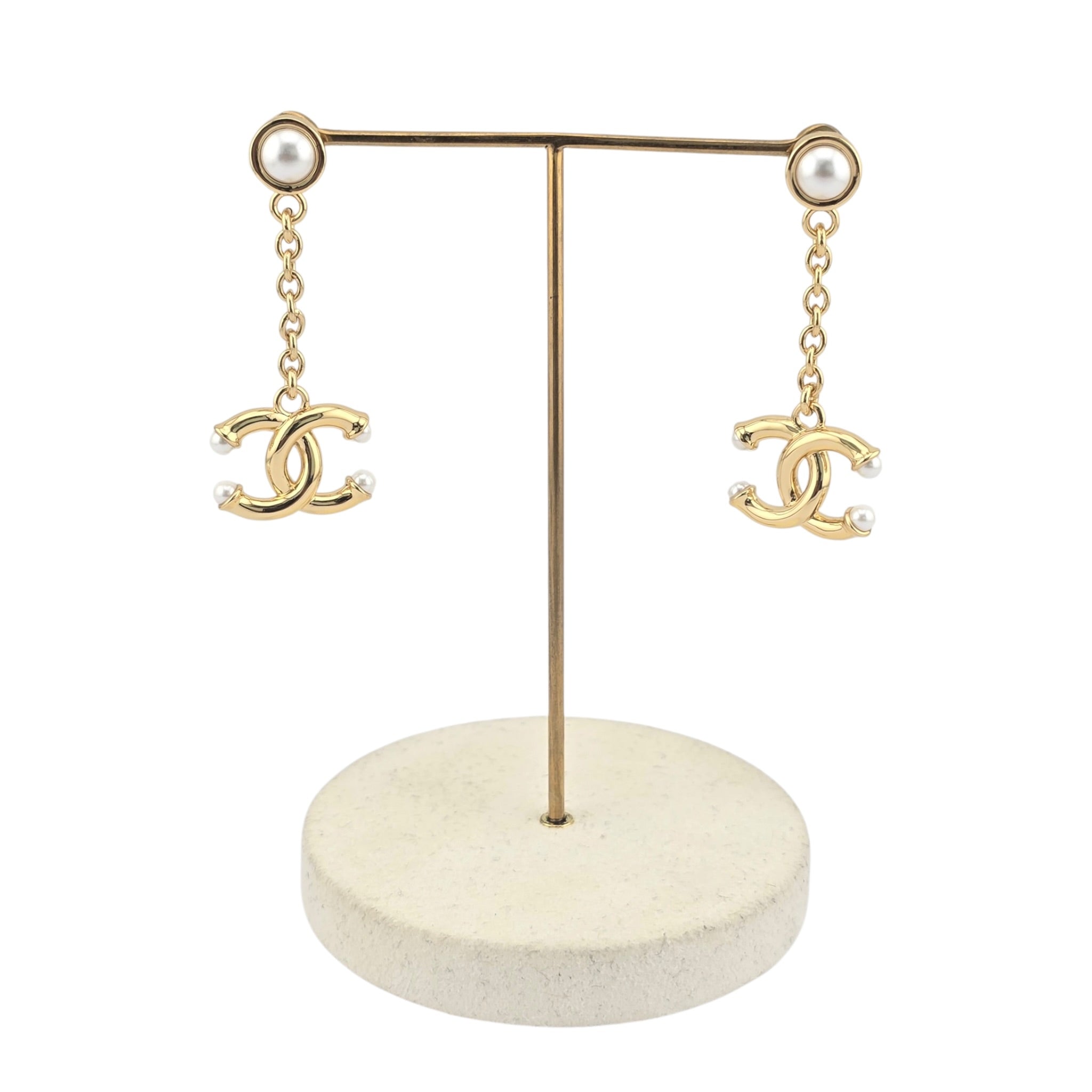 Chanel CC Gold Faux Pearl Drop Earrings 2026 CHANEL